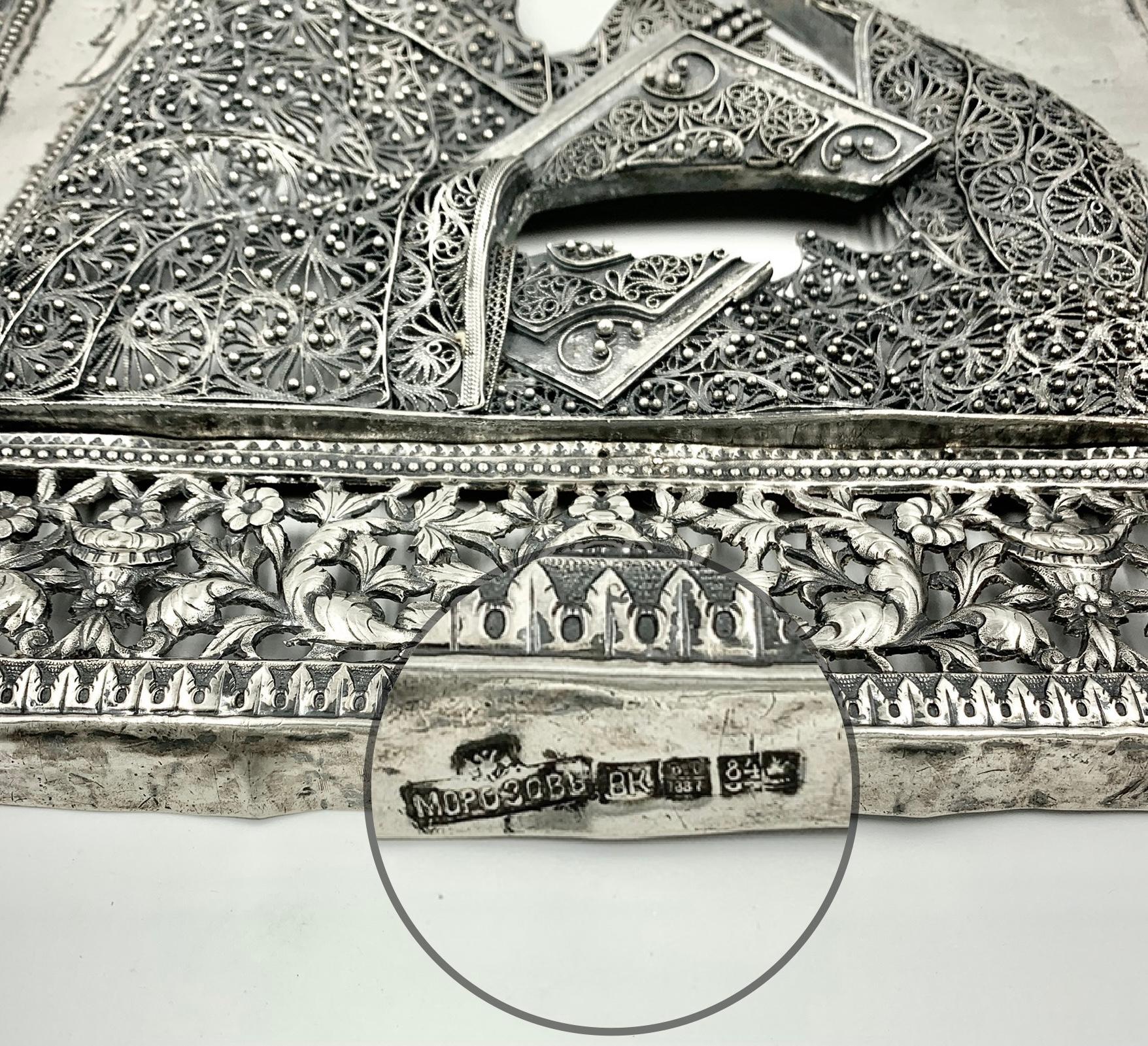 Großes antikes russisches Silber-Filigran-Ikon des Heiligen Johannes des Theologien, Morozov im Angebot 1