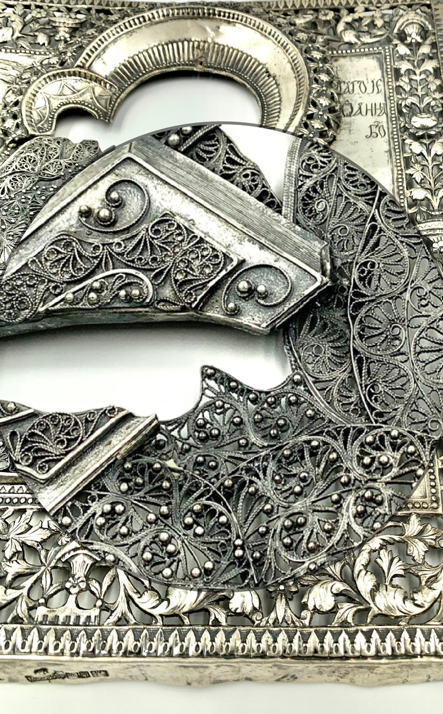 Großes antikes russisches Silber-Filigran-Ikon des Heiligen Johannes des Theologien, Morozov im Angebot 2