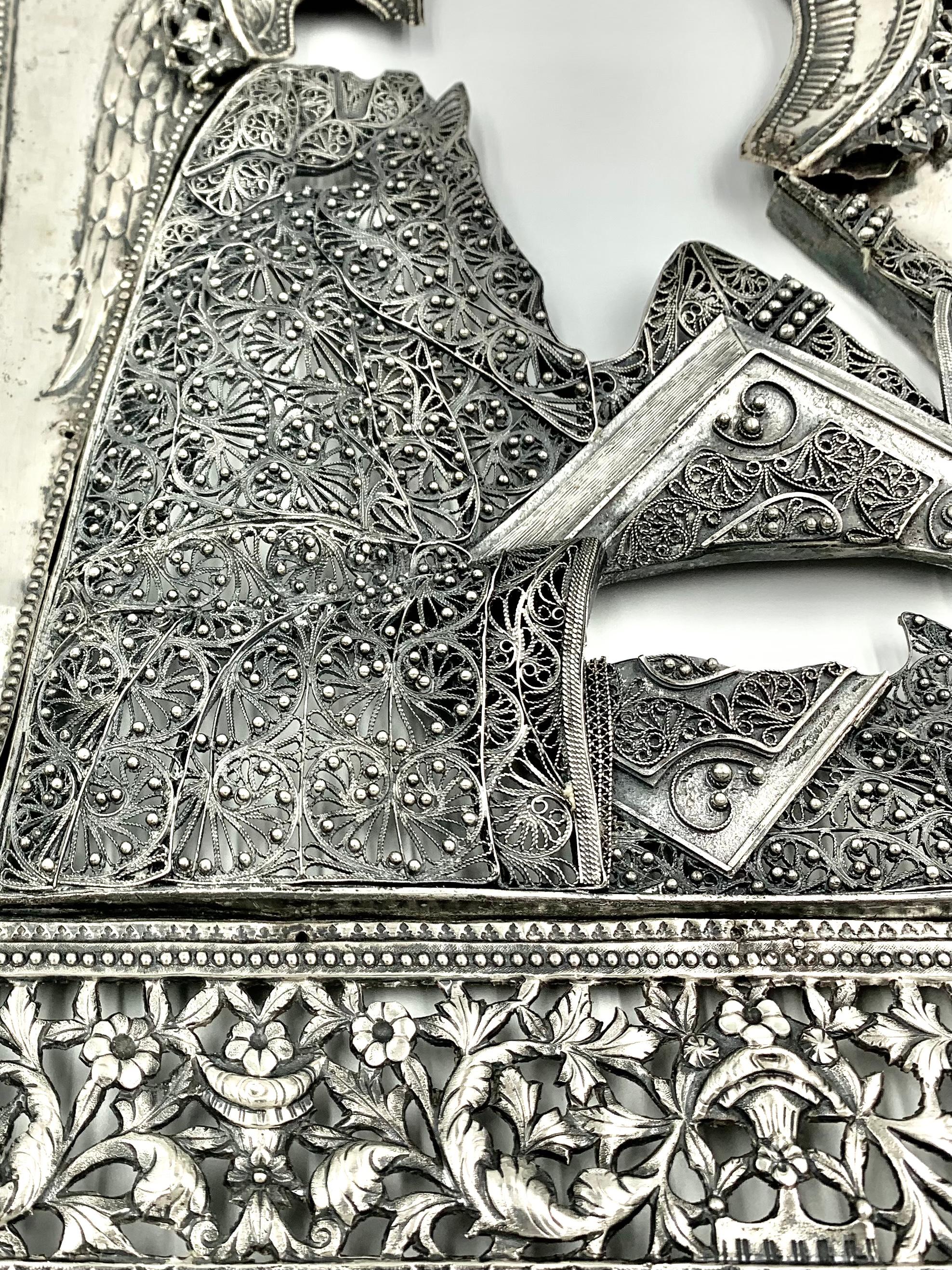 Large Morozov Antique Russian Silver Filigree Icon of Saint John the Theologian For Sale 1