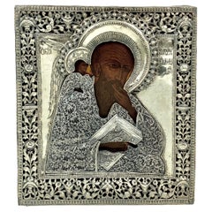 Large Morozov Antique Russian Silver Filigree Icon of Saint John the Theologian