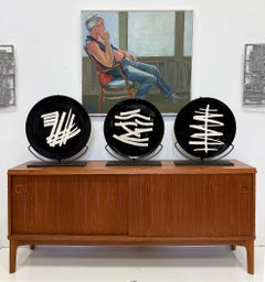 Large Abstract Moroccan Glazed Pottery Charger Plates on Stands, Per Item