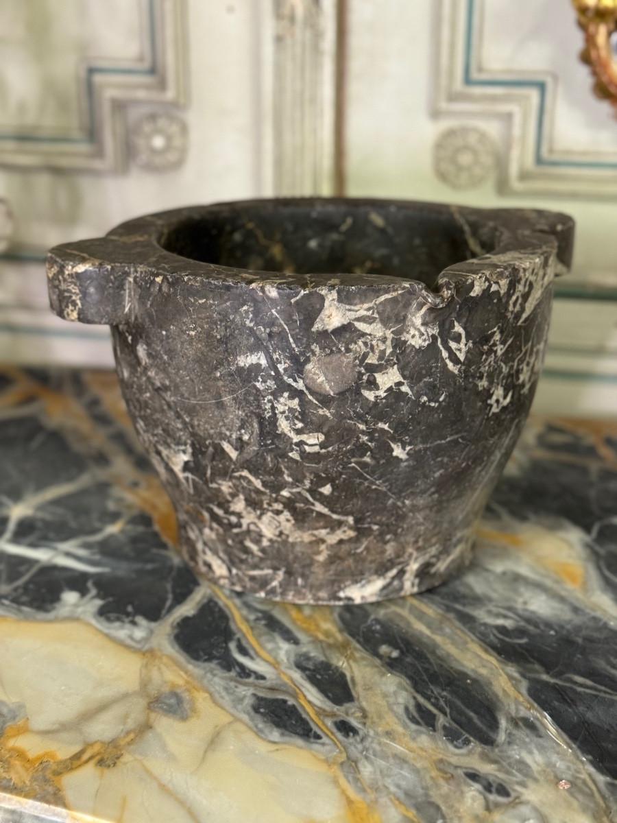Classical Greek Large mortar in Saint Anne grey marble, 19th century For Sale