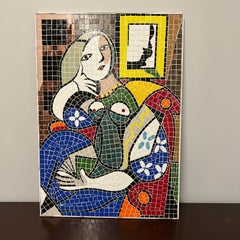 Grande œuvre d'art en mosaïque dans le style de « Femme avec livre » de Pablo Picasso