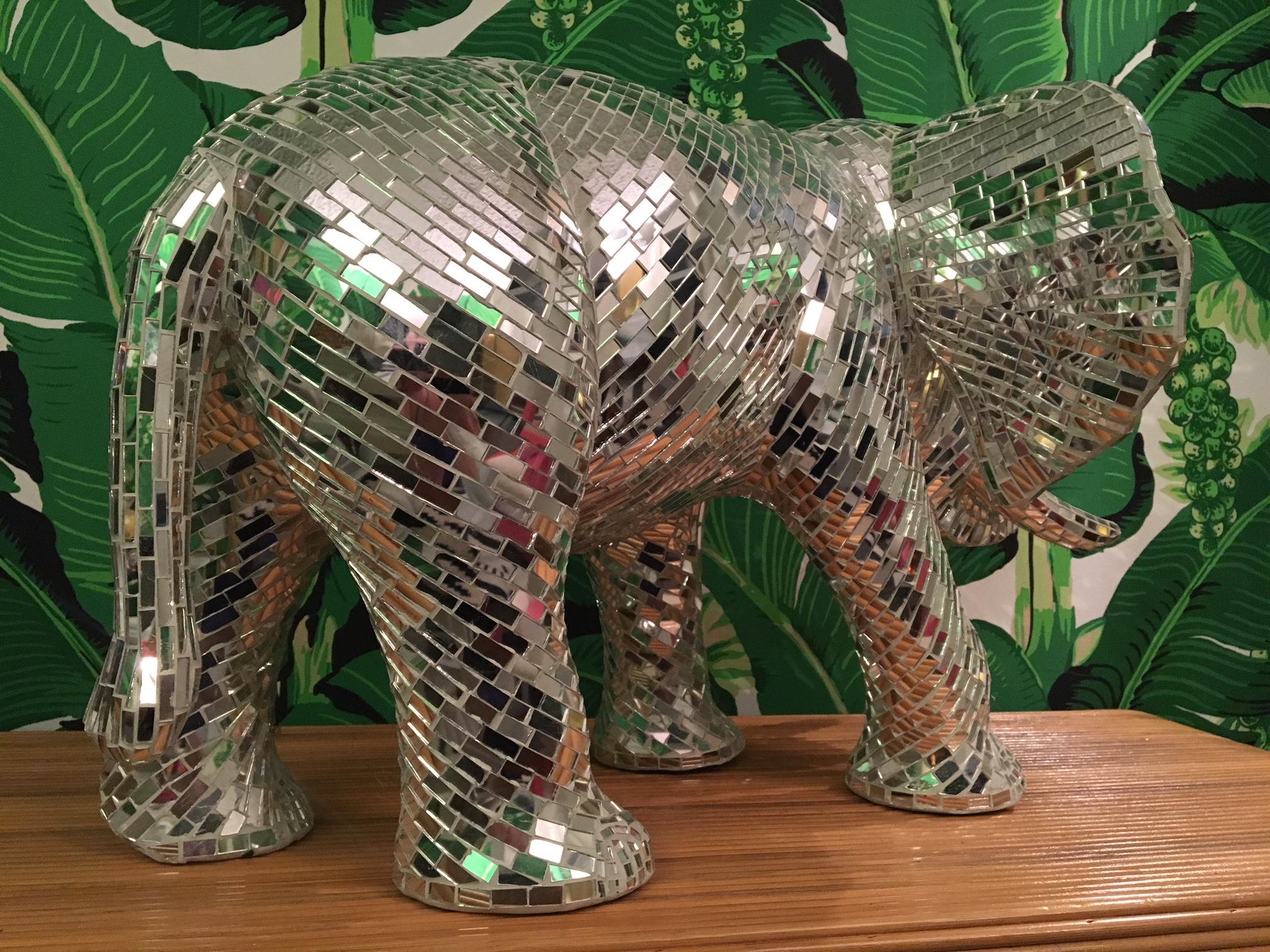 Large Mosaic Mirrored Elephant Sculpture In Excellent Condition In Jacksonville, FL