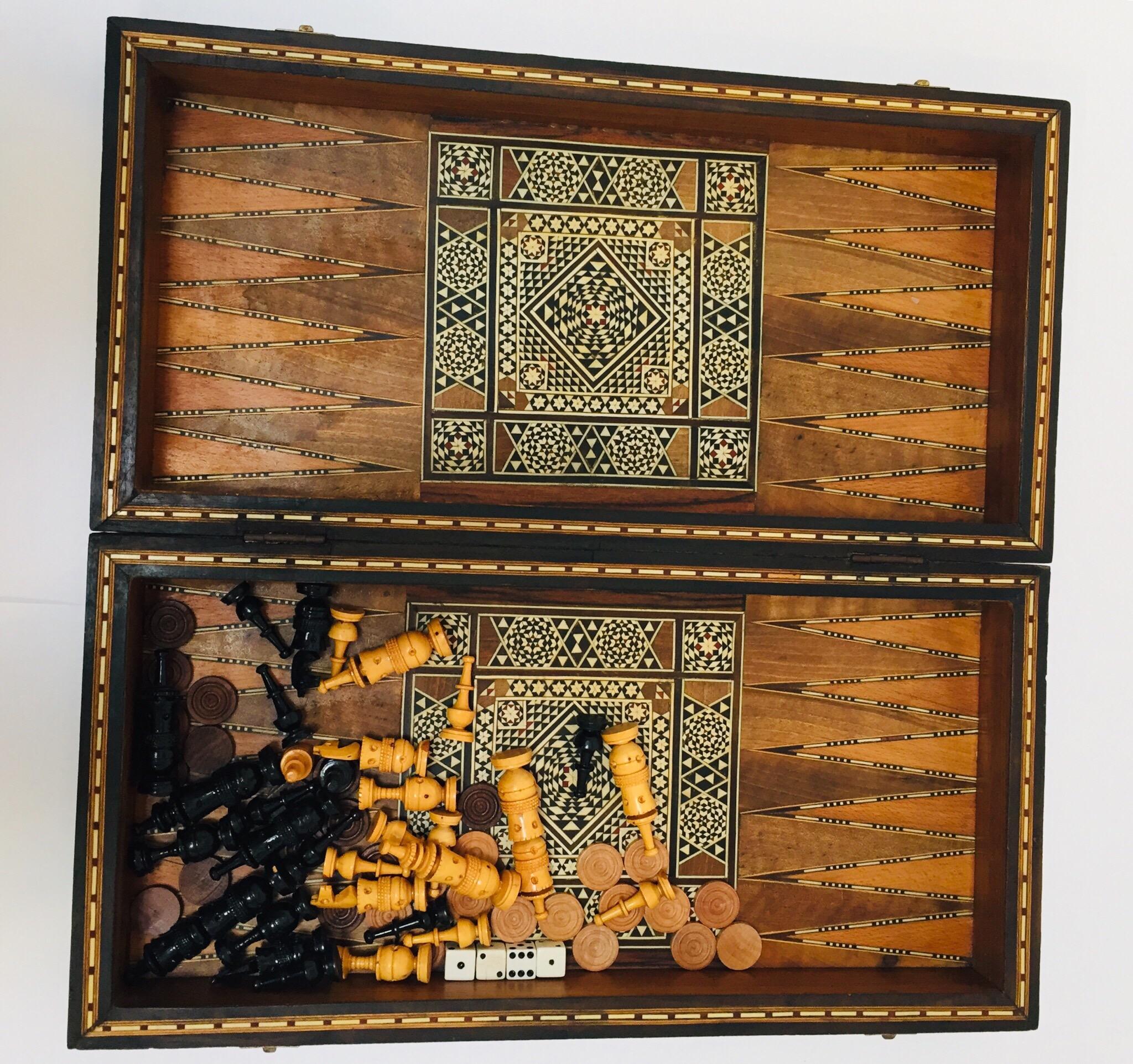 Large Mosaic Syrian Backgammon and Chess Wooden Inlaid Marquetry Box Game 8