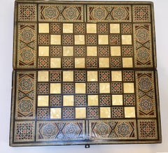 Large Mosaic Syrian Backgammon and Chess Wooden Inlaid Marquetry Box Game