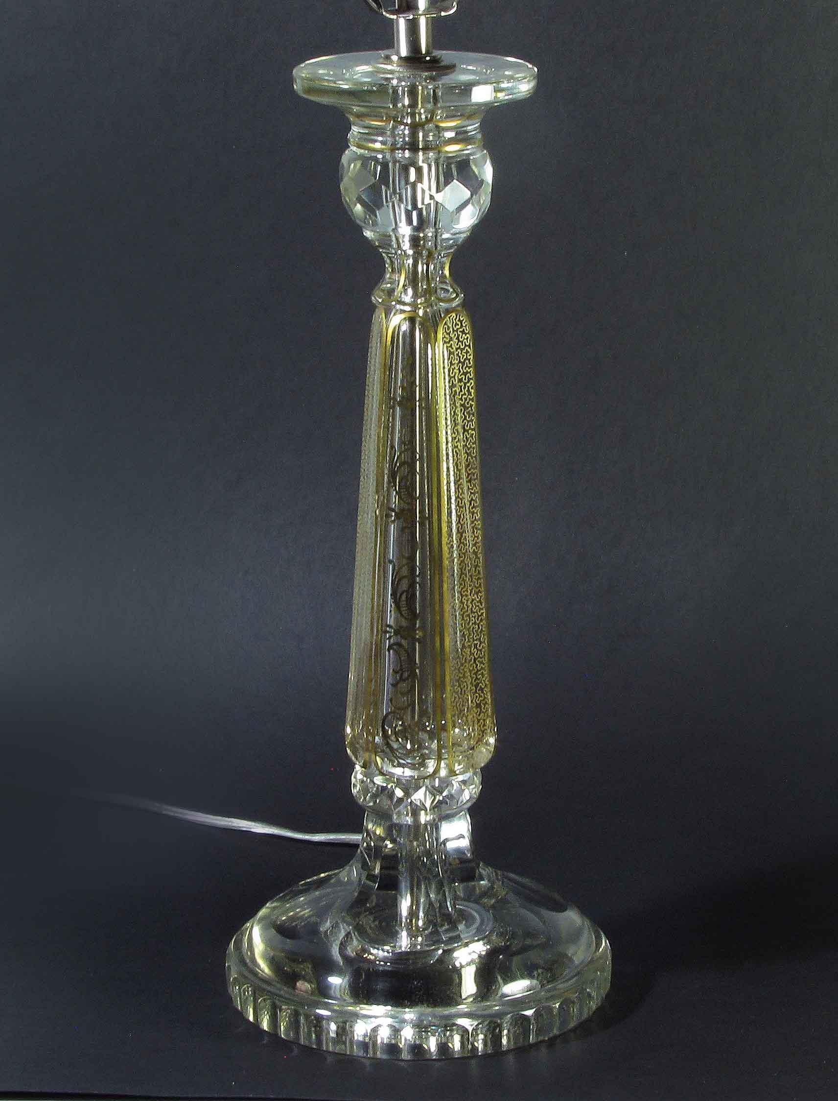 Hand-Crafted Large Moser Gilt and Cut-Glass Column Table Lamp, Early 20th Century For Sale