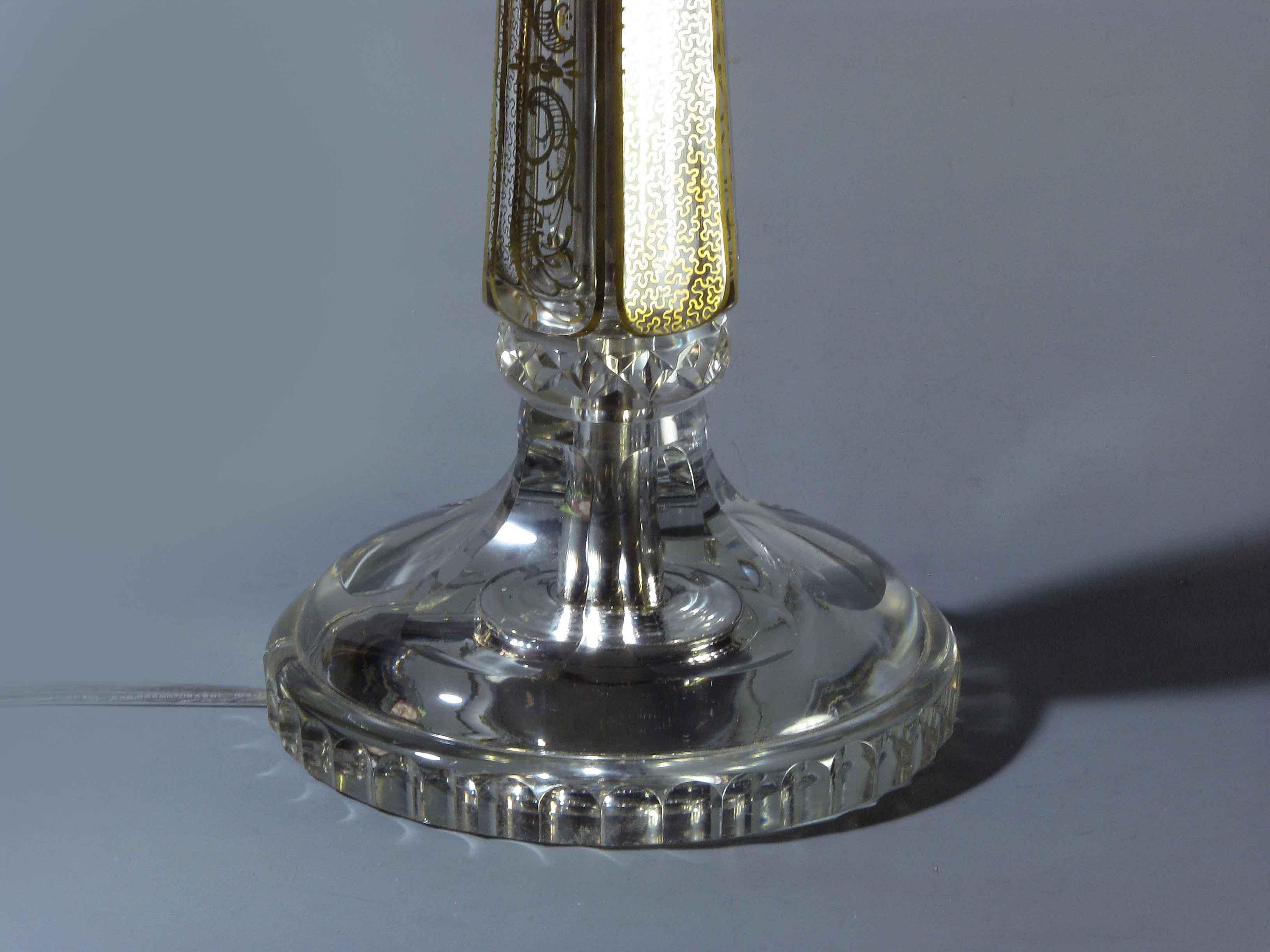 Verre Grande lampe de bureau à colonne en mosaïque dorée et verre taillé, début du 20ème siècle  en vente