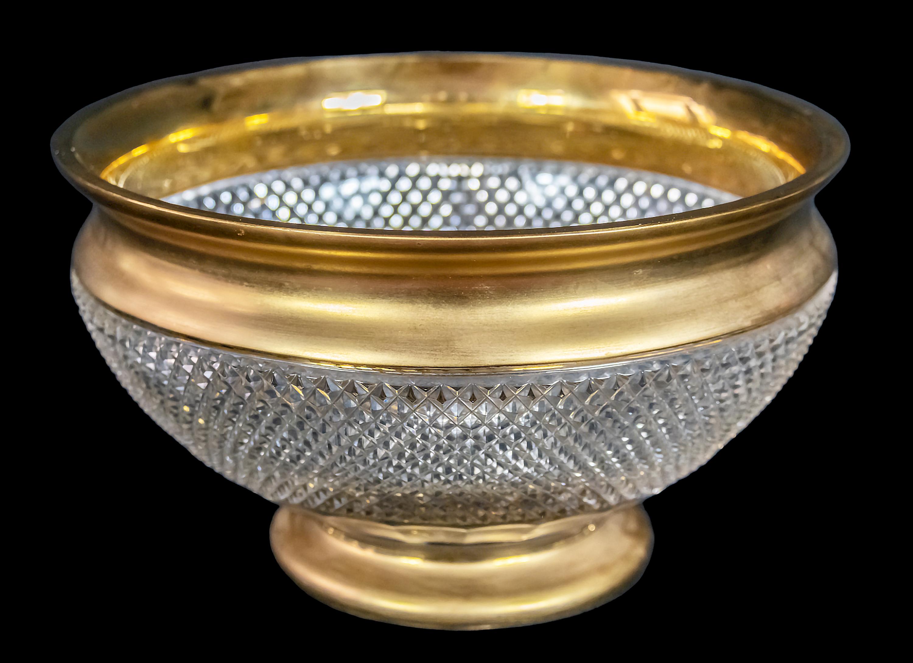 High quality, large and heavy Moser hand-cut crystal vase centerpiece with rich gilt decor.
Very good/excellent condition.
 