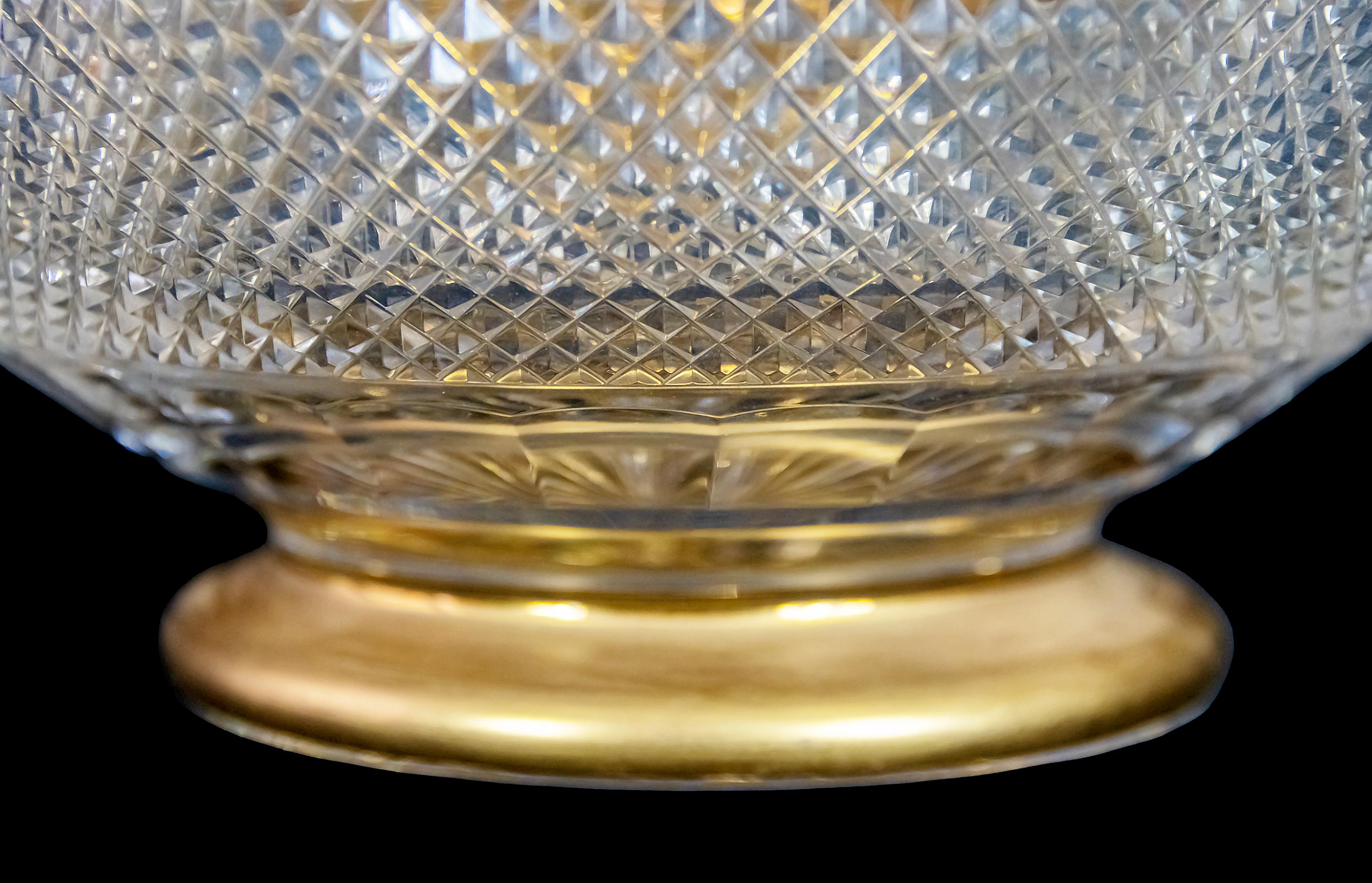 Hand-Crafted Large Moser Gold Decor and Hand-Cut Crystal Vase Centerpiece