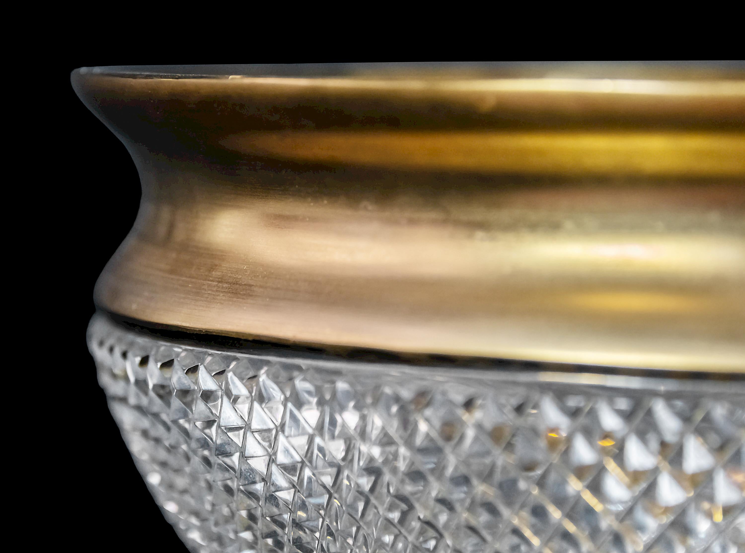 Large Moser Gold Decor and Hand-Cut Crystal Vase Centerpiece In Good Condition In Vilnius, LT