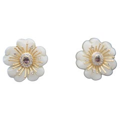 Large Mother of Pearl Earring with Spinel and White Sapphire in 14K Yellow Gold