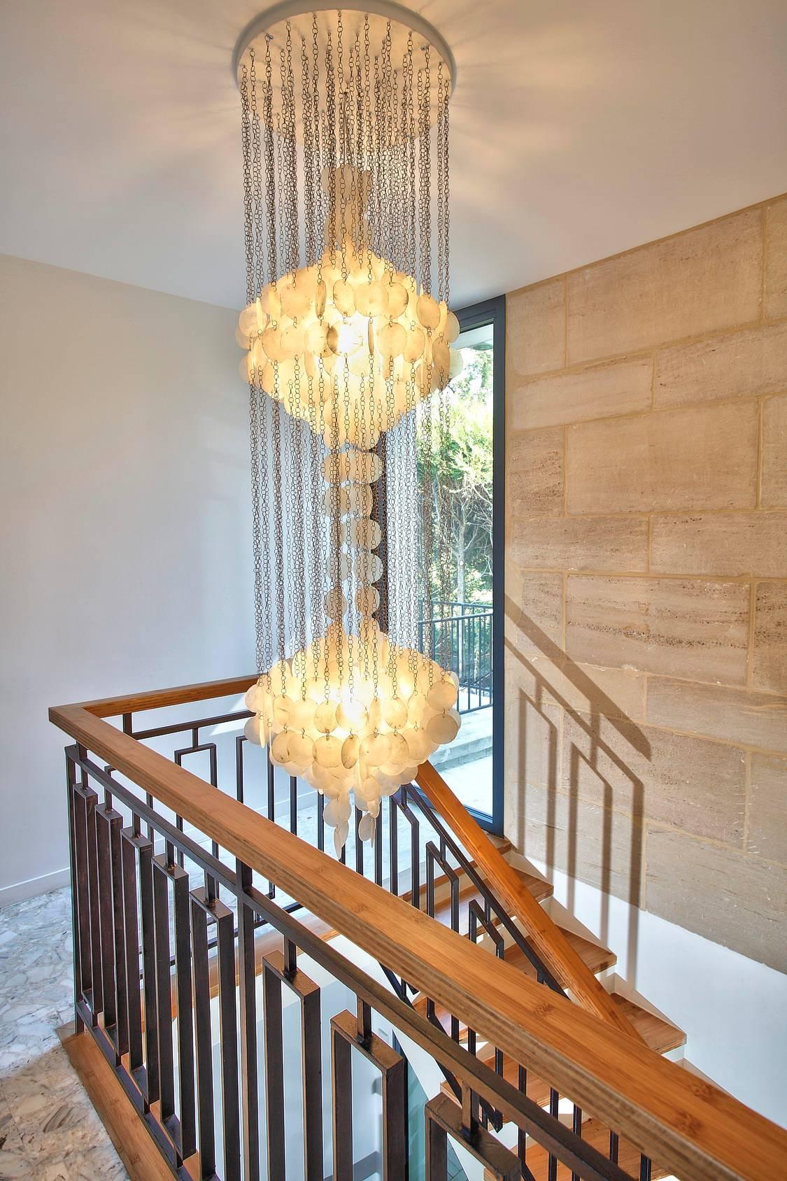 Mid-Century Modern Large Mother of Pearl Fun Chandelier by Verner Panton