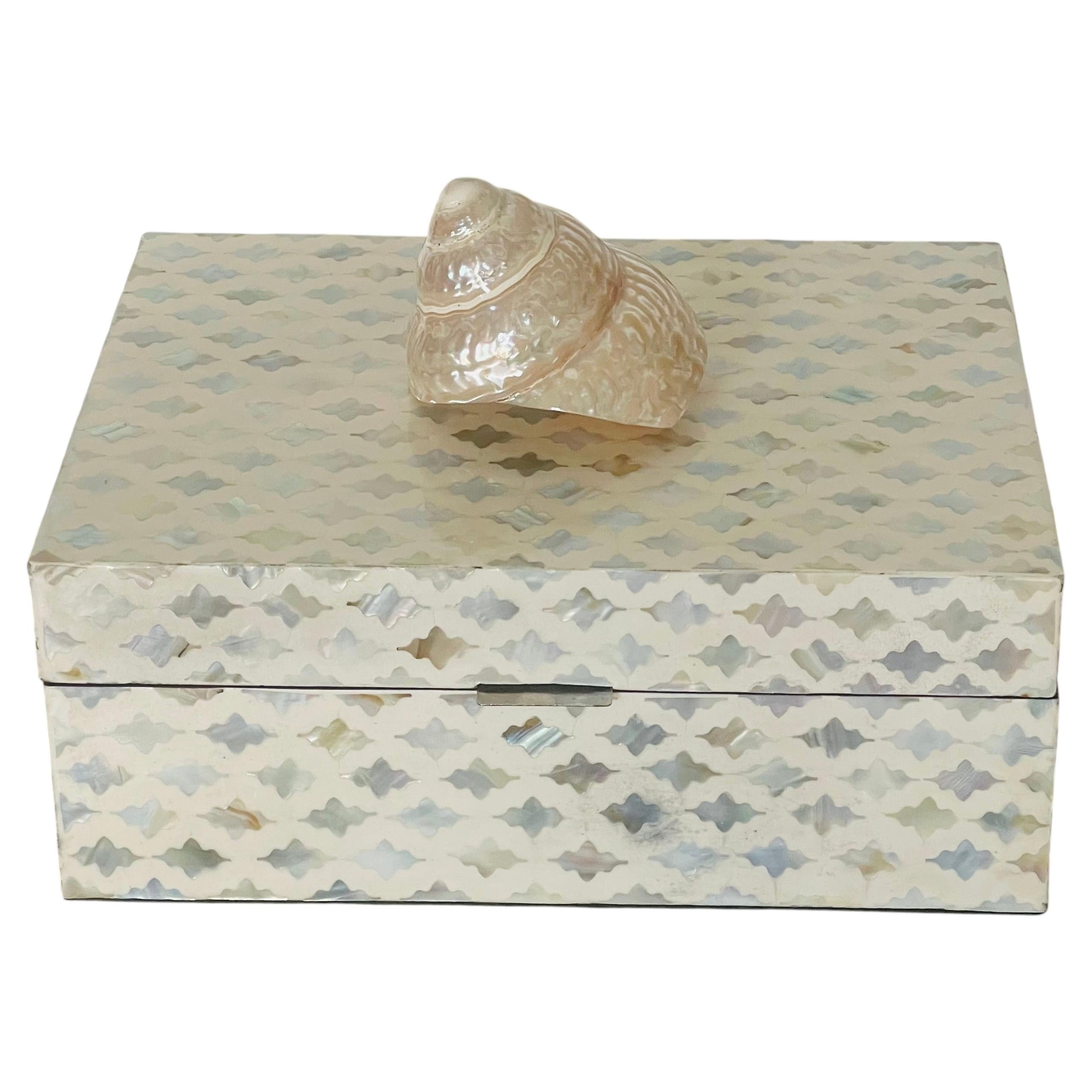 Large Mother of Pearl Inlayed Box with Turbo Shell For Sale