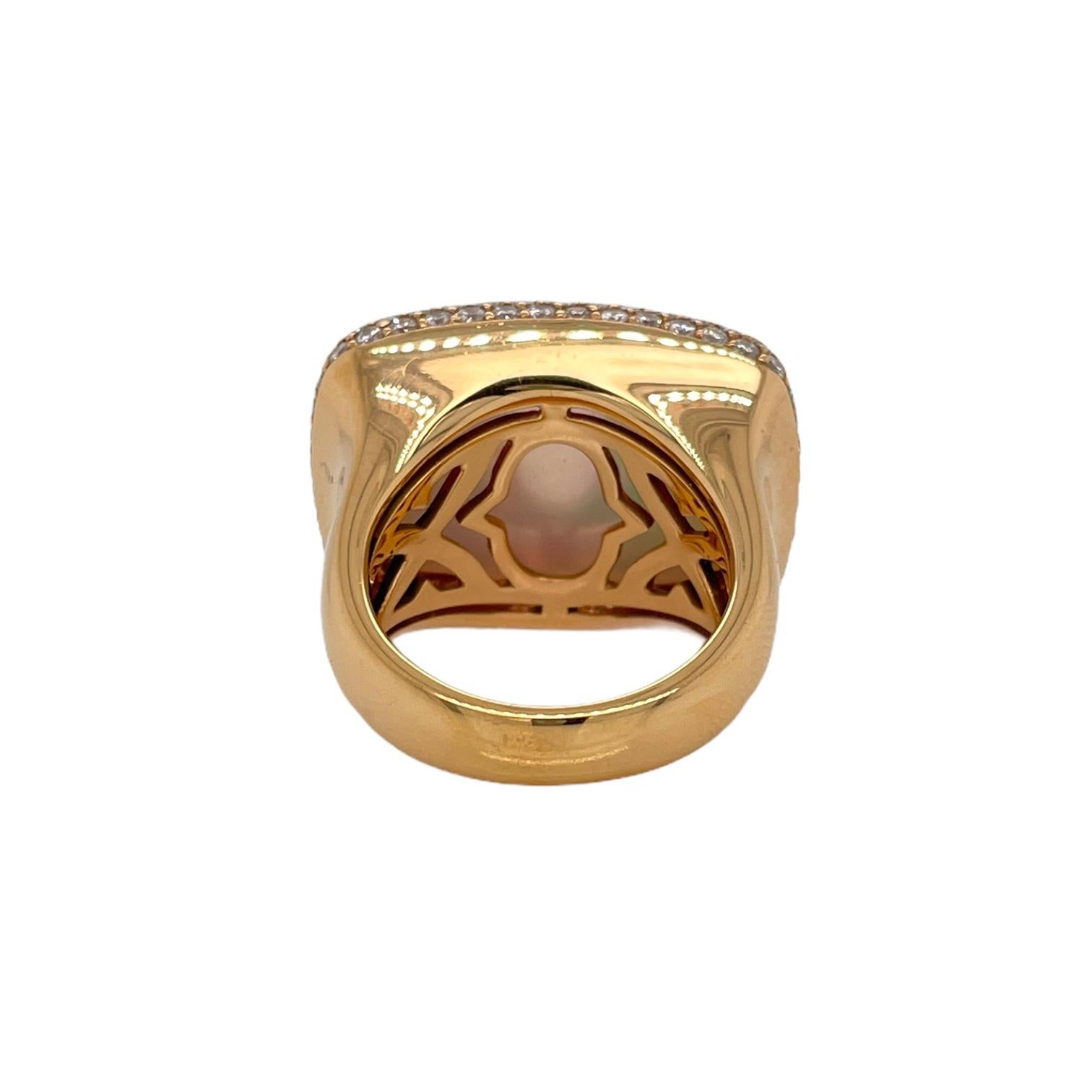 Modern Large Mother of Pearl & Quartz Cocktail Ring in 18k Yellow Gold