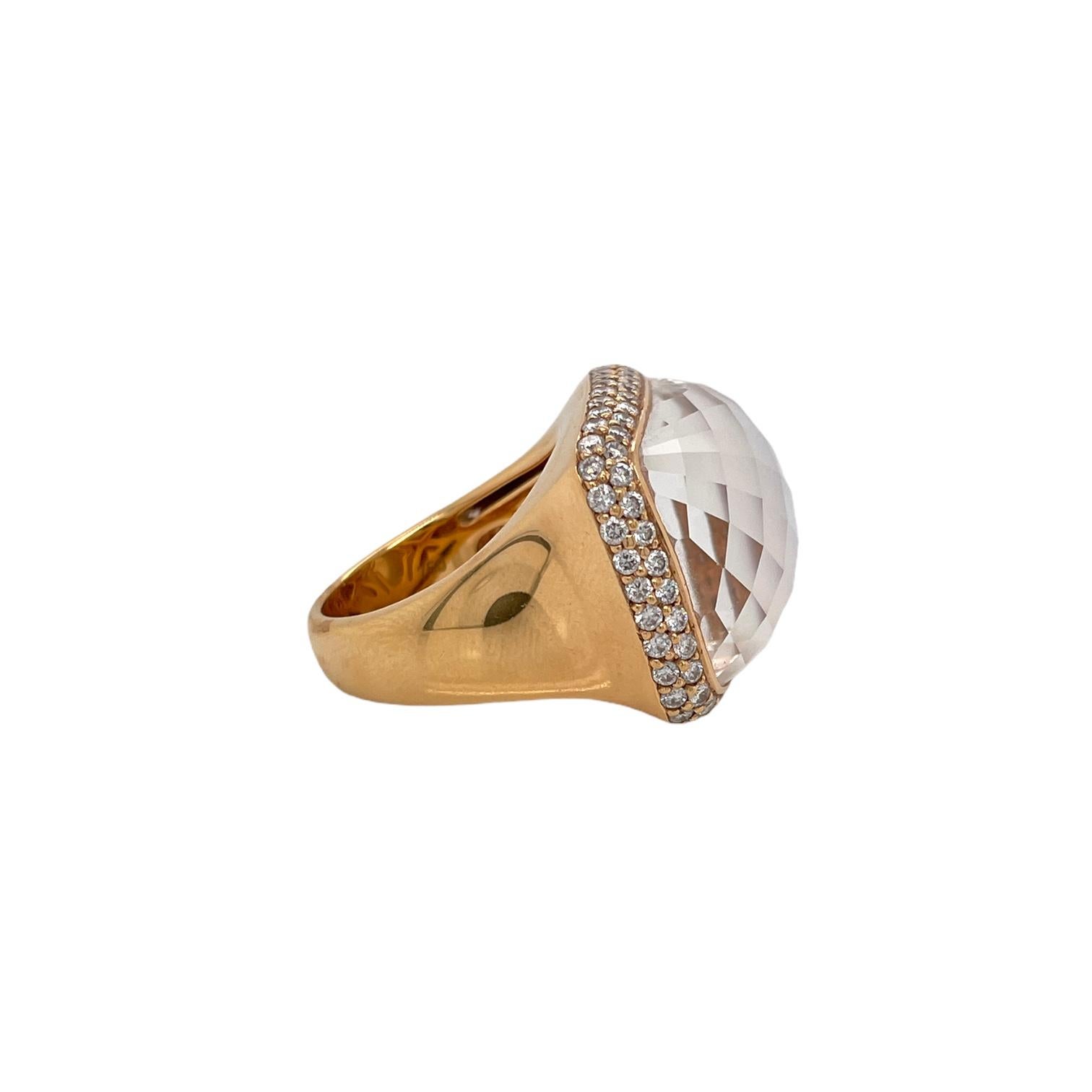 Cushion Cut Large Mother of Pearl & Quartz Cocktail Ring in 18k Yellow Gold