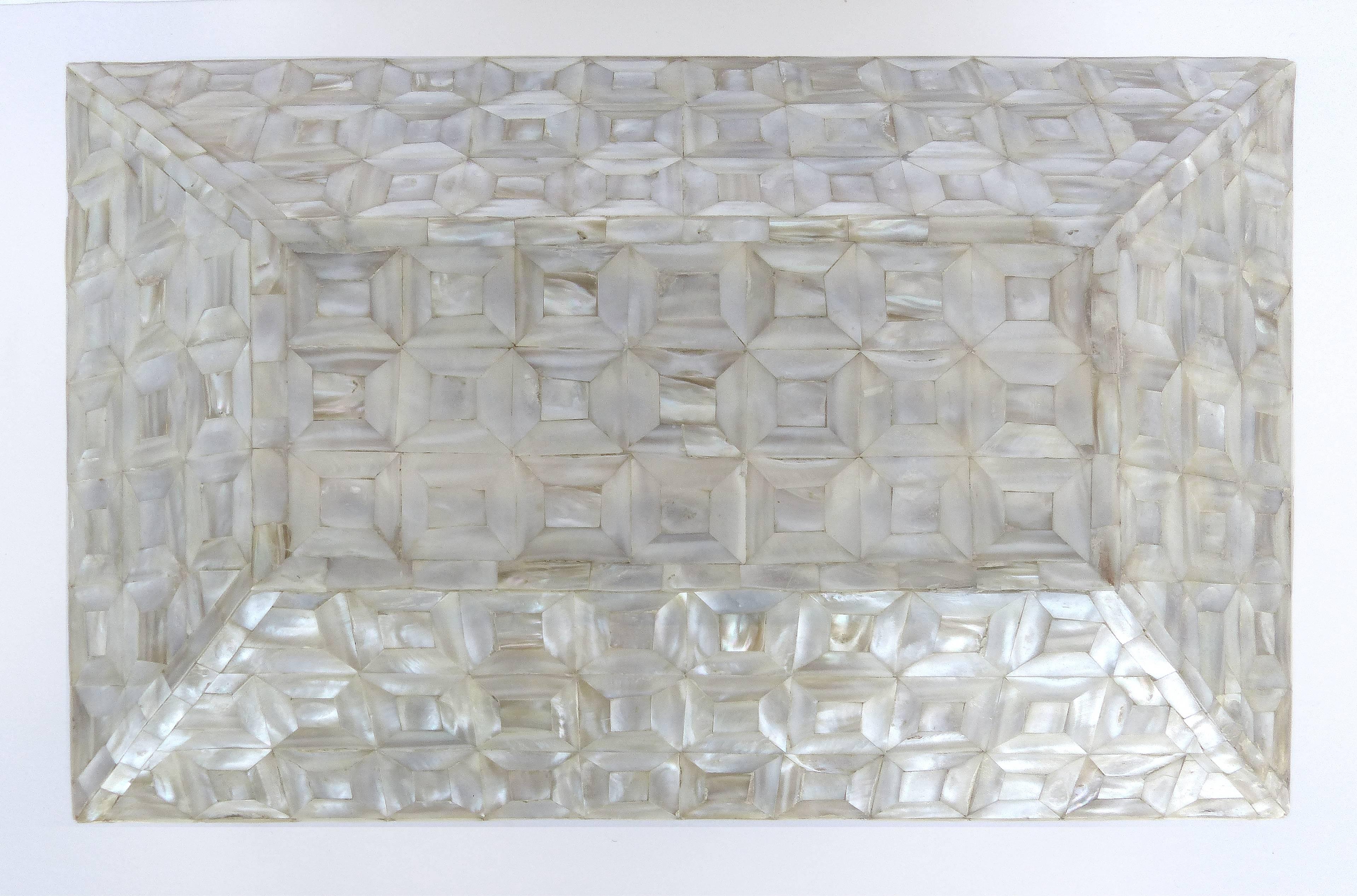 Mid-Century Modern Large Mother-of-Pearl Tessellated Coffered Hinged Lid Box