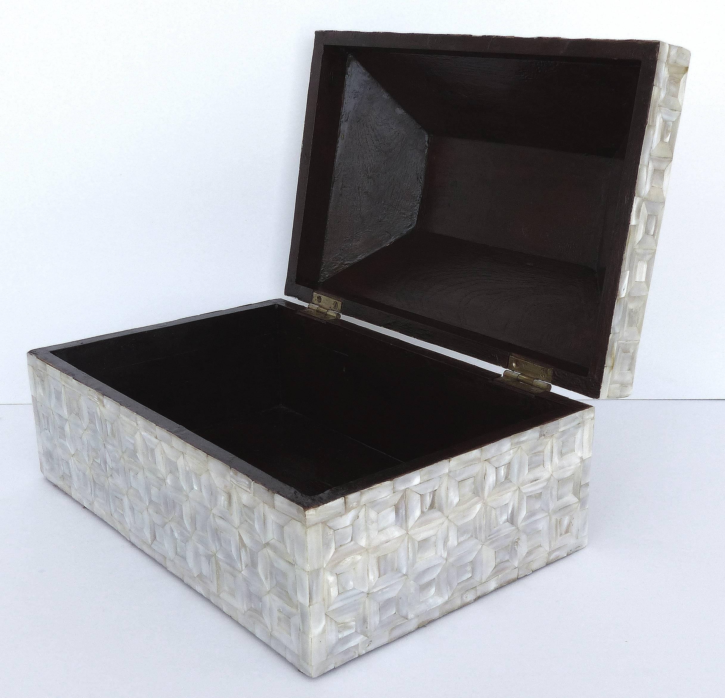 Inlay Large Mother-of-Pearl Tessellated Coffered Hinged Lid Box