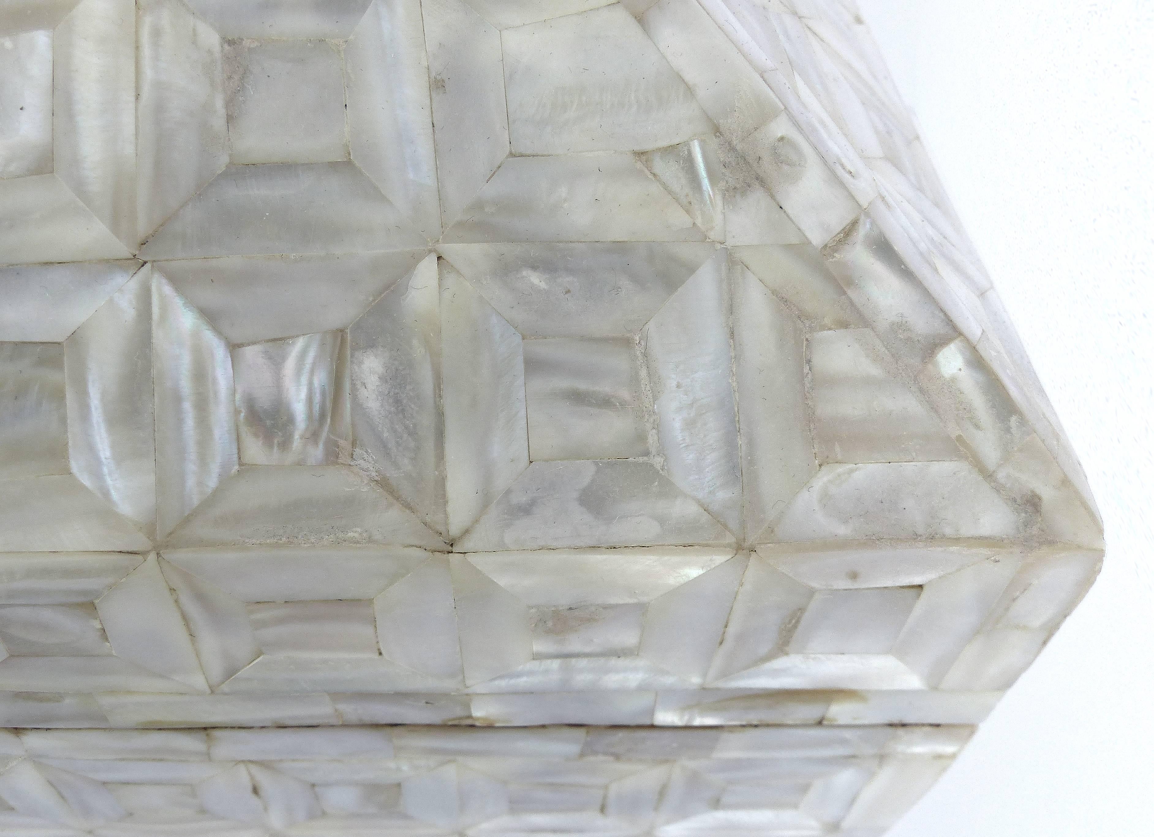 20th Century Large Mother-of-Pearl Tessellated Coffered Hinged Lid Box