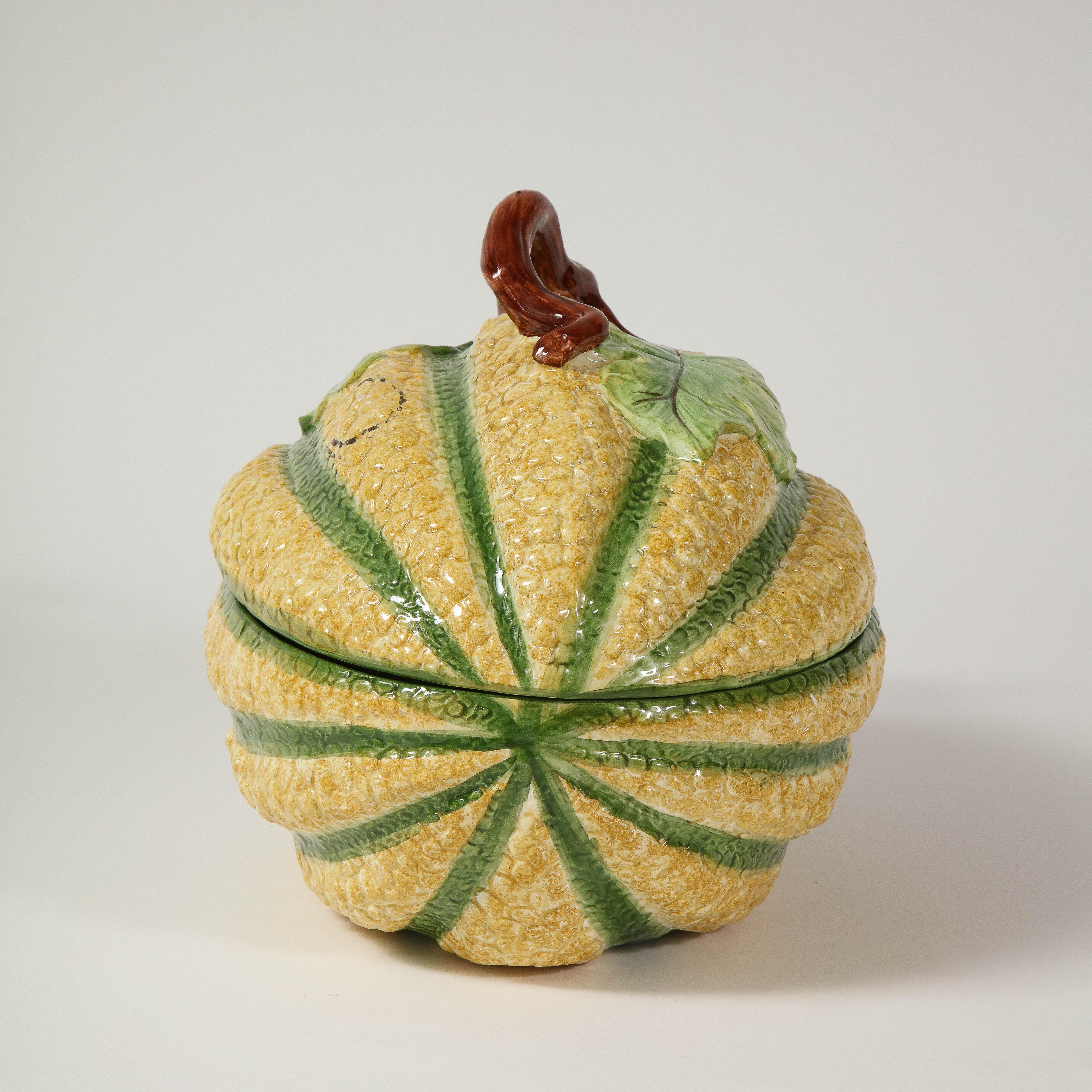 Rococo Large Mottahedeh Porcelain Squash Covered Tureen