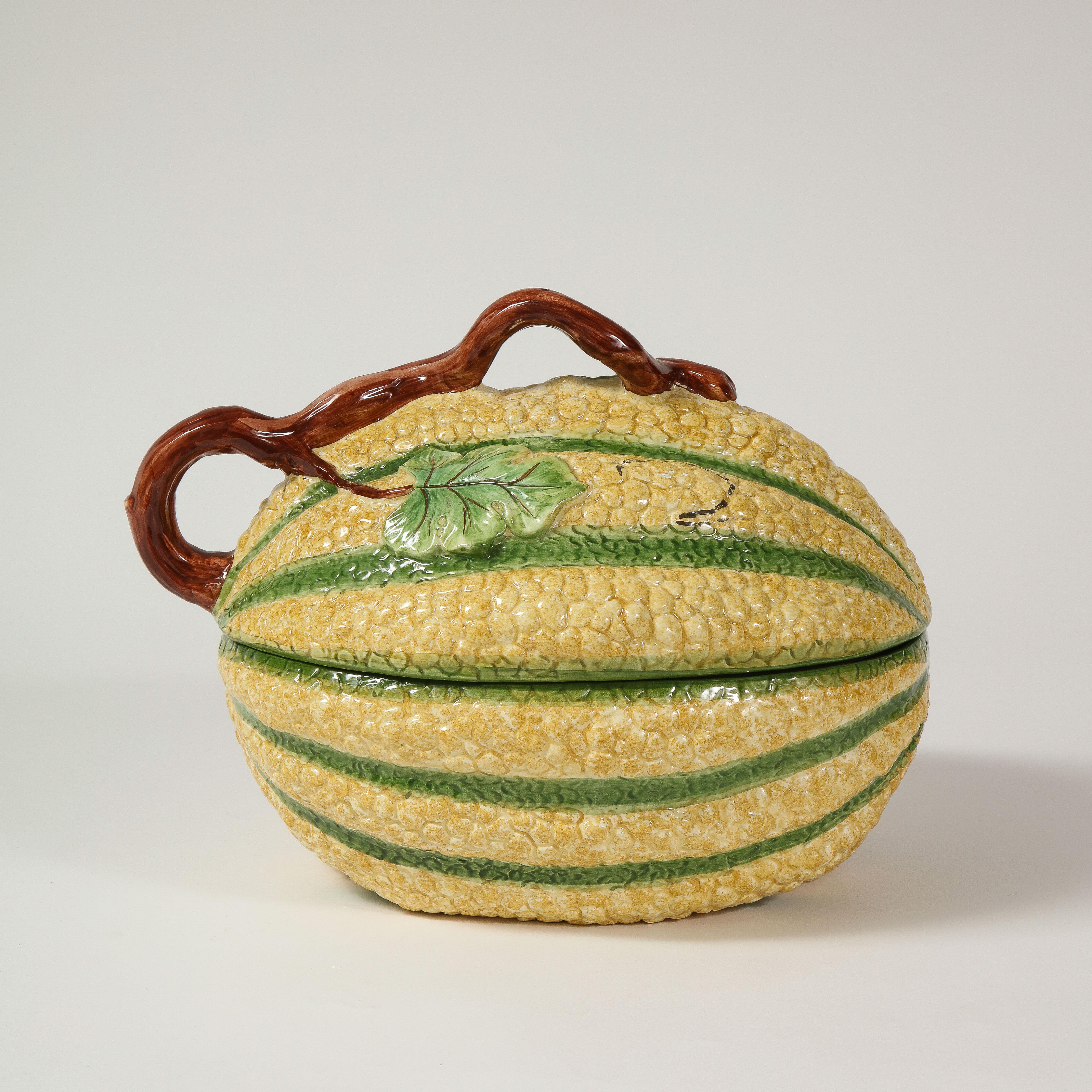 Italian Large Mottahedeh Porcelain Squash Covered Tureen
