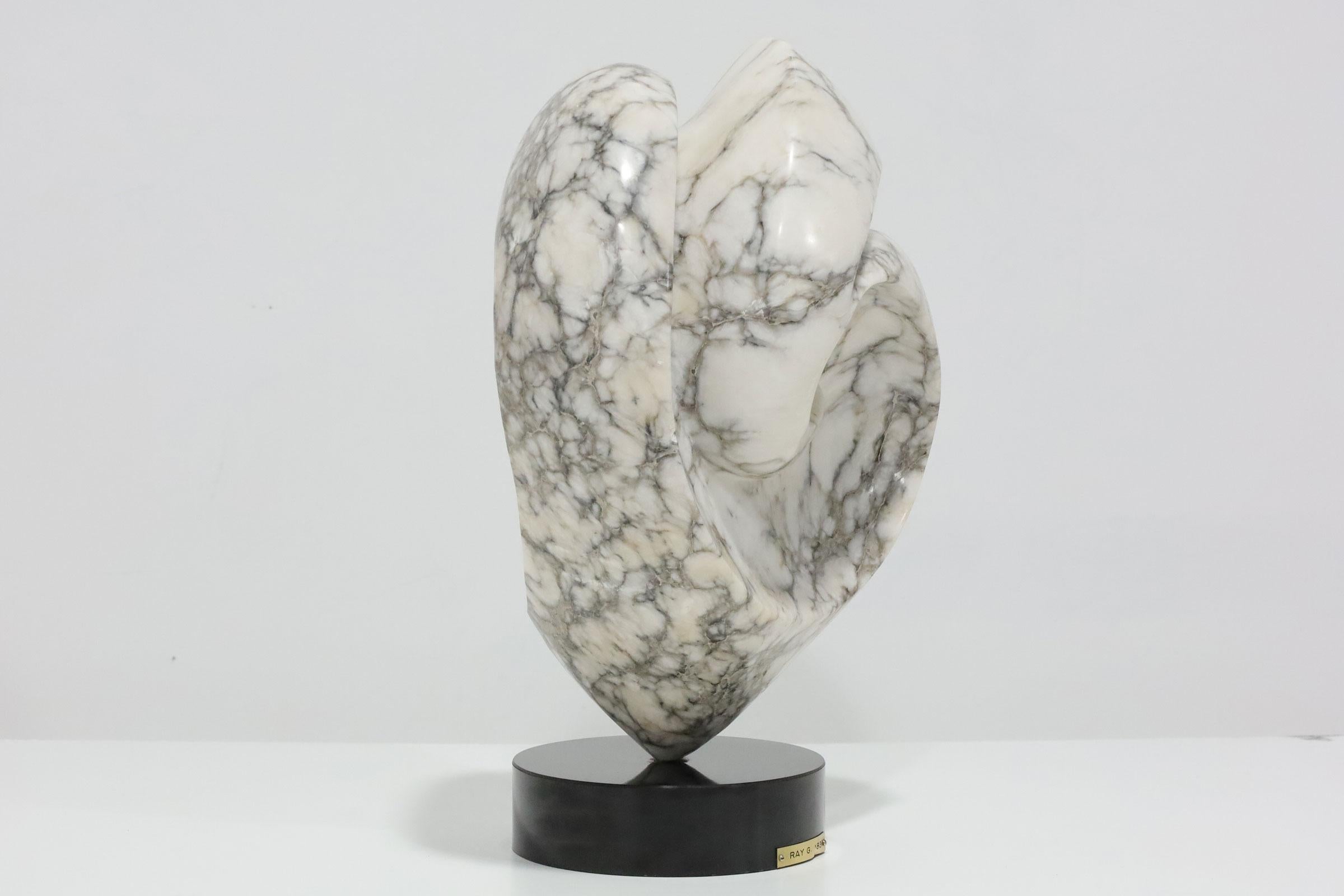 Large Mounted Abstract Black and White Marble Sculpture Signed Ray G. 1983 In Good Condition For Sale In Dallas, TX