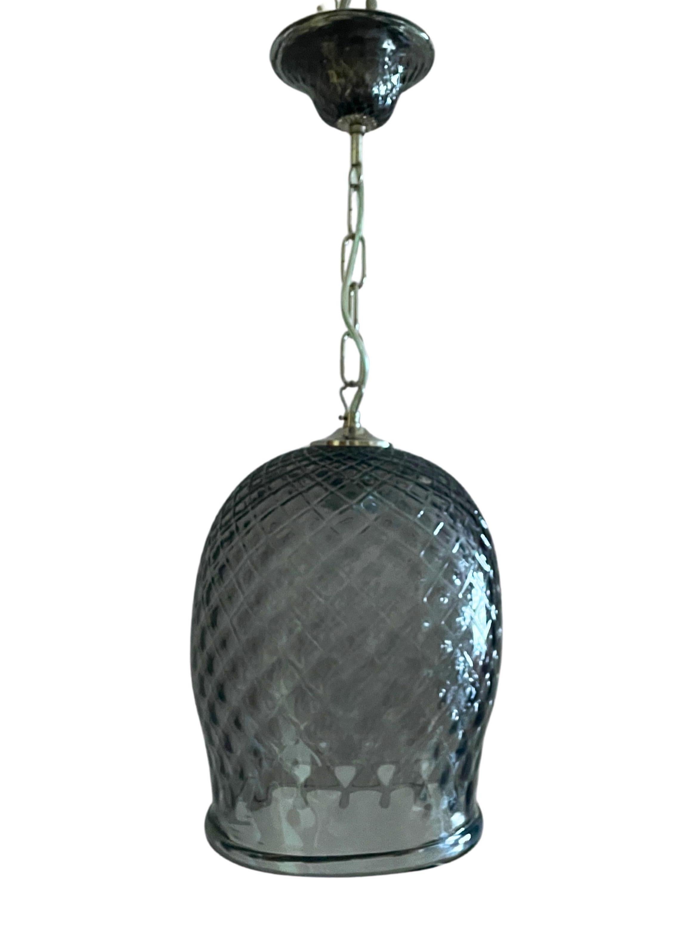 Large mouth blown Murano Glass Balloon Lantern in Steel Grey and Polished Nickel in vendita 2