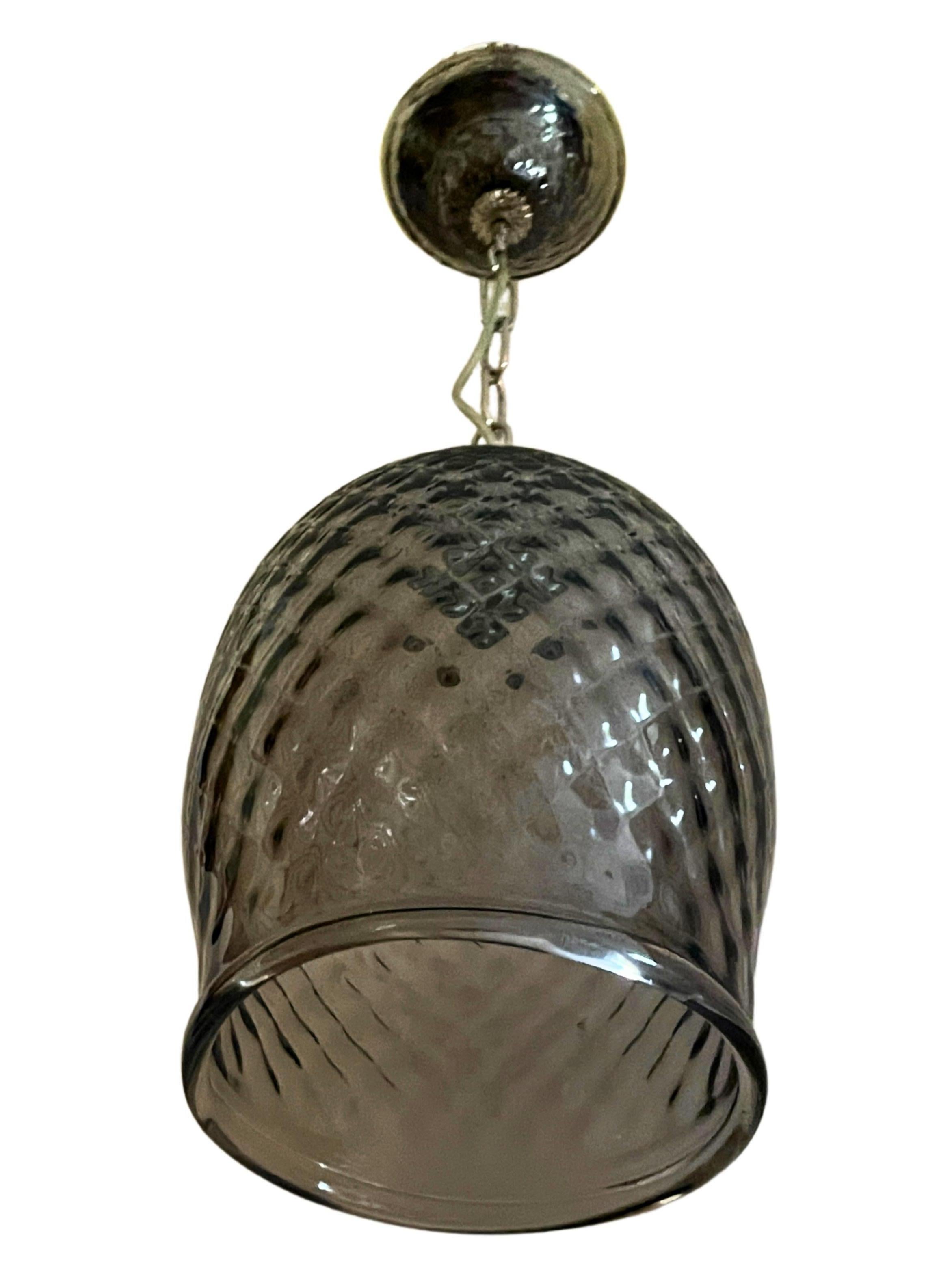 Large mouth blown Murano Glass Balloon Lantern in Steel Grey and Polished Nickel in vendita 3
