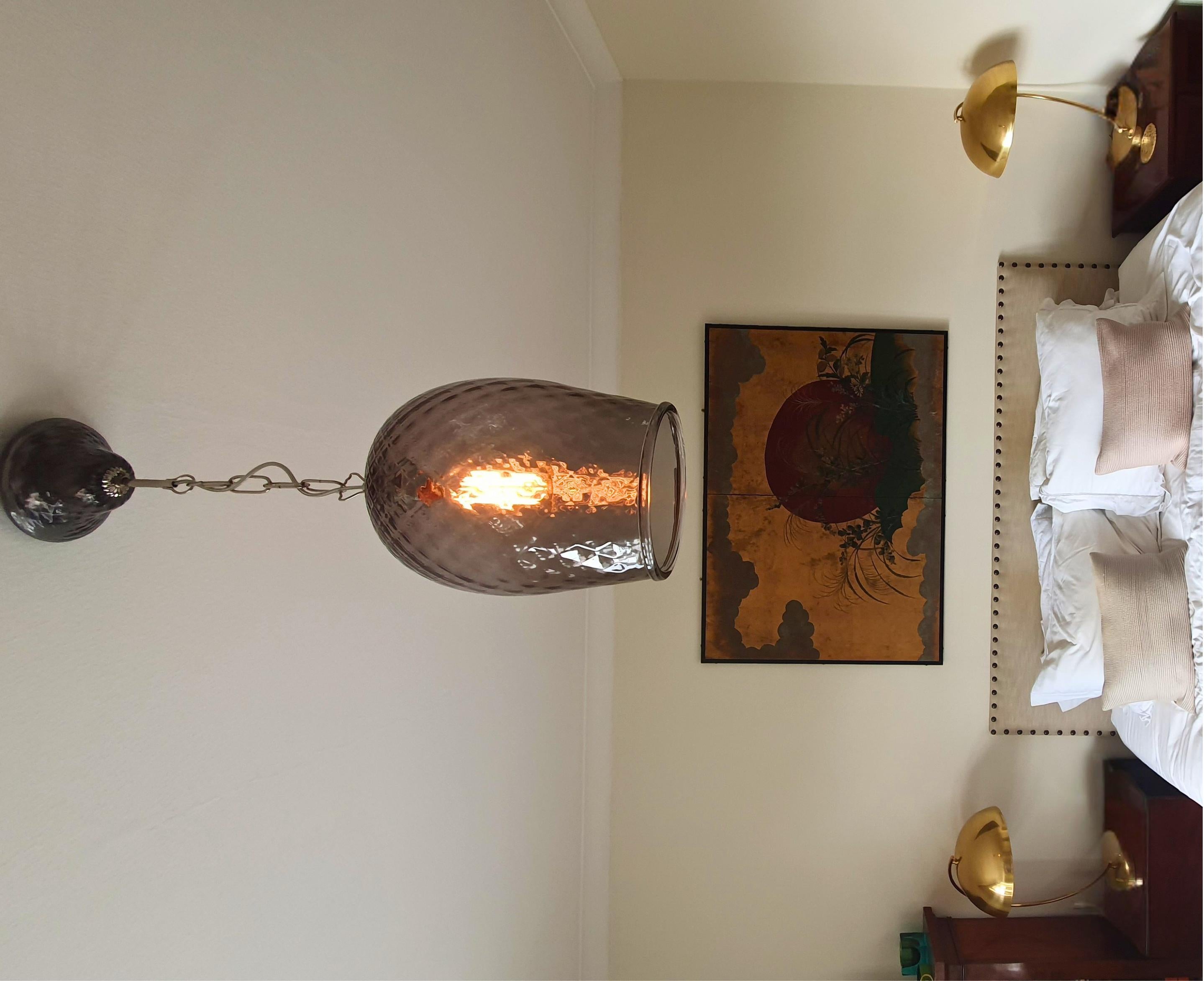 Large mouth blown Murano Glass Balloon Lantern in Steel Grey and Polished Nickel in vendita 7