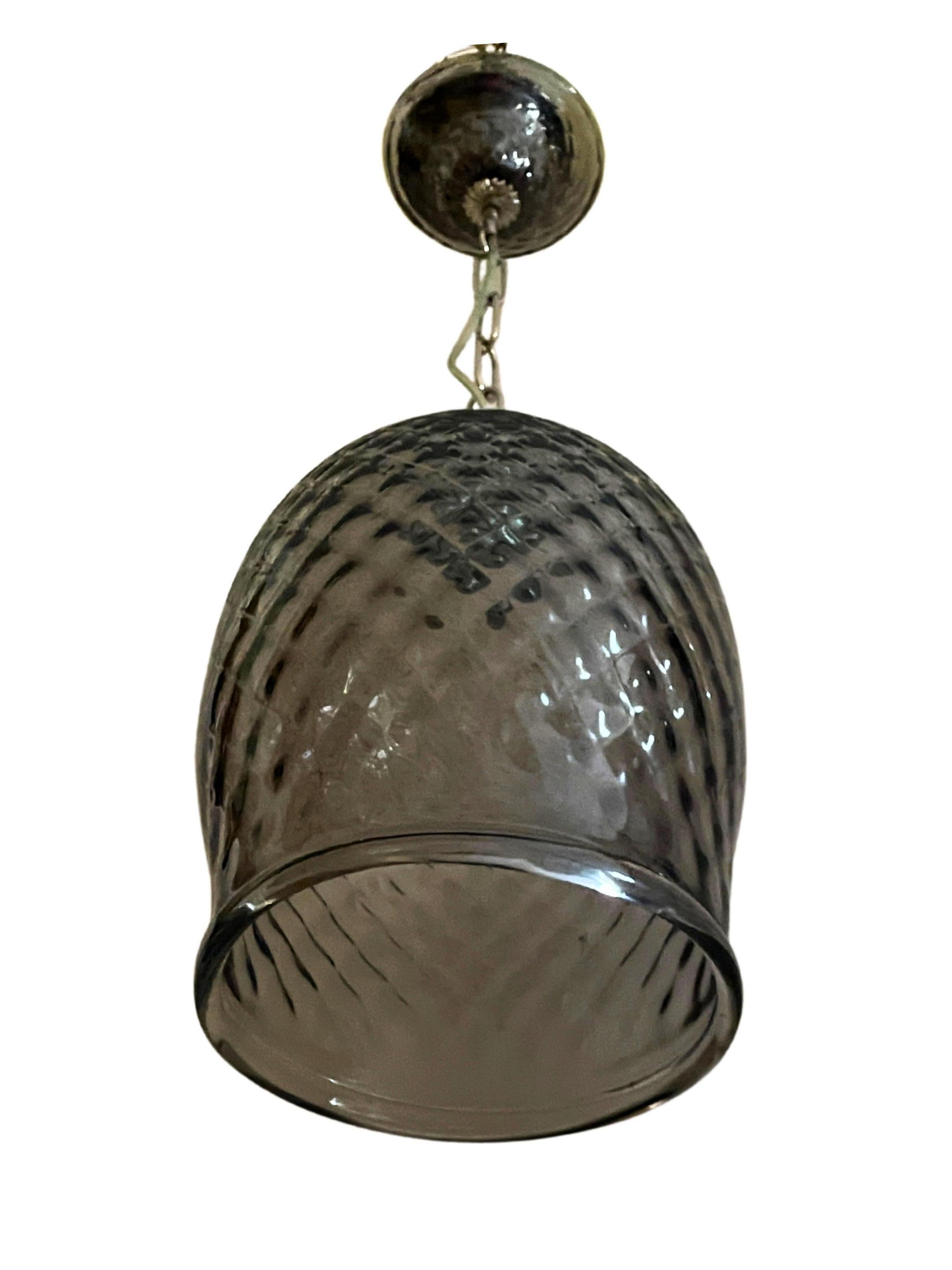 Hollywood Regency Large mouth blown Murano Glass Balloon Lantern in Steel Grey and Polished Nickel in vendita