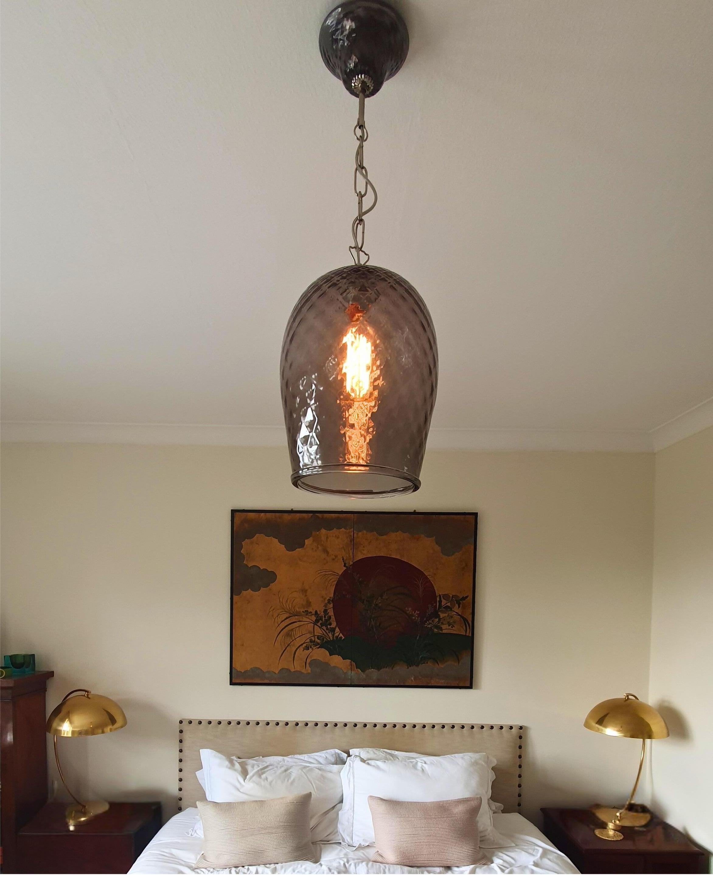 Italiano Large mouth blown Murano Glass Balloon Lantern in Steel Grey and Polished Nickel in vendita
