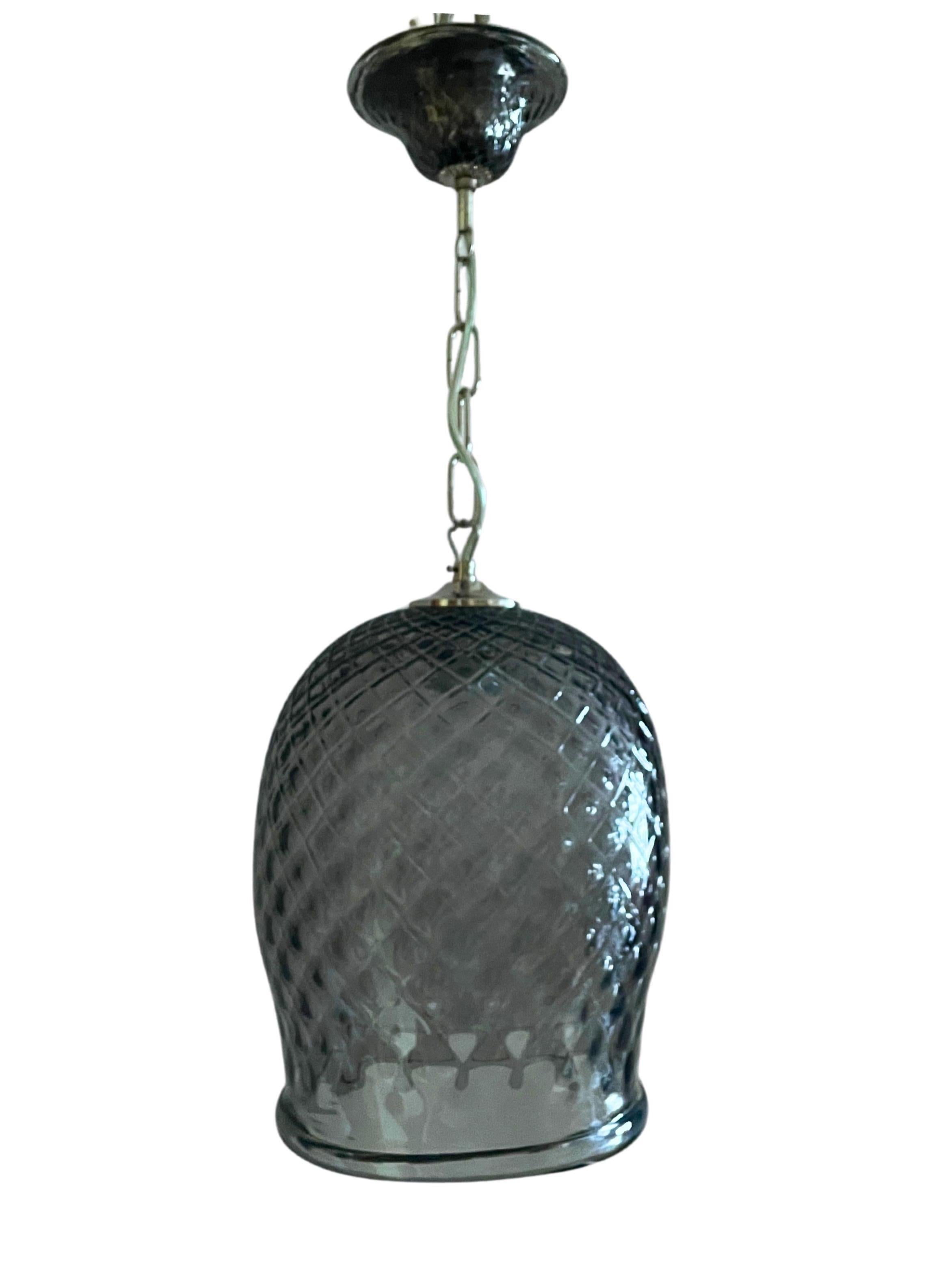 Italiano Large mouth blown Murano Glass Balloon Lantern in Steel Grey and Polished Nickel in vendita