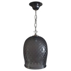 Large mouth blown Murano Glass Balloon Lantern in Steel Grey and Polished Nickel