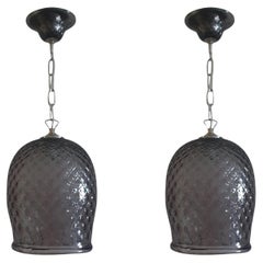 Large mouth blown Murano Glass Balloon Lantern in Steel Grey and Polished Nickel