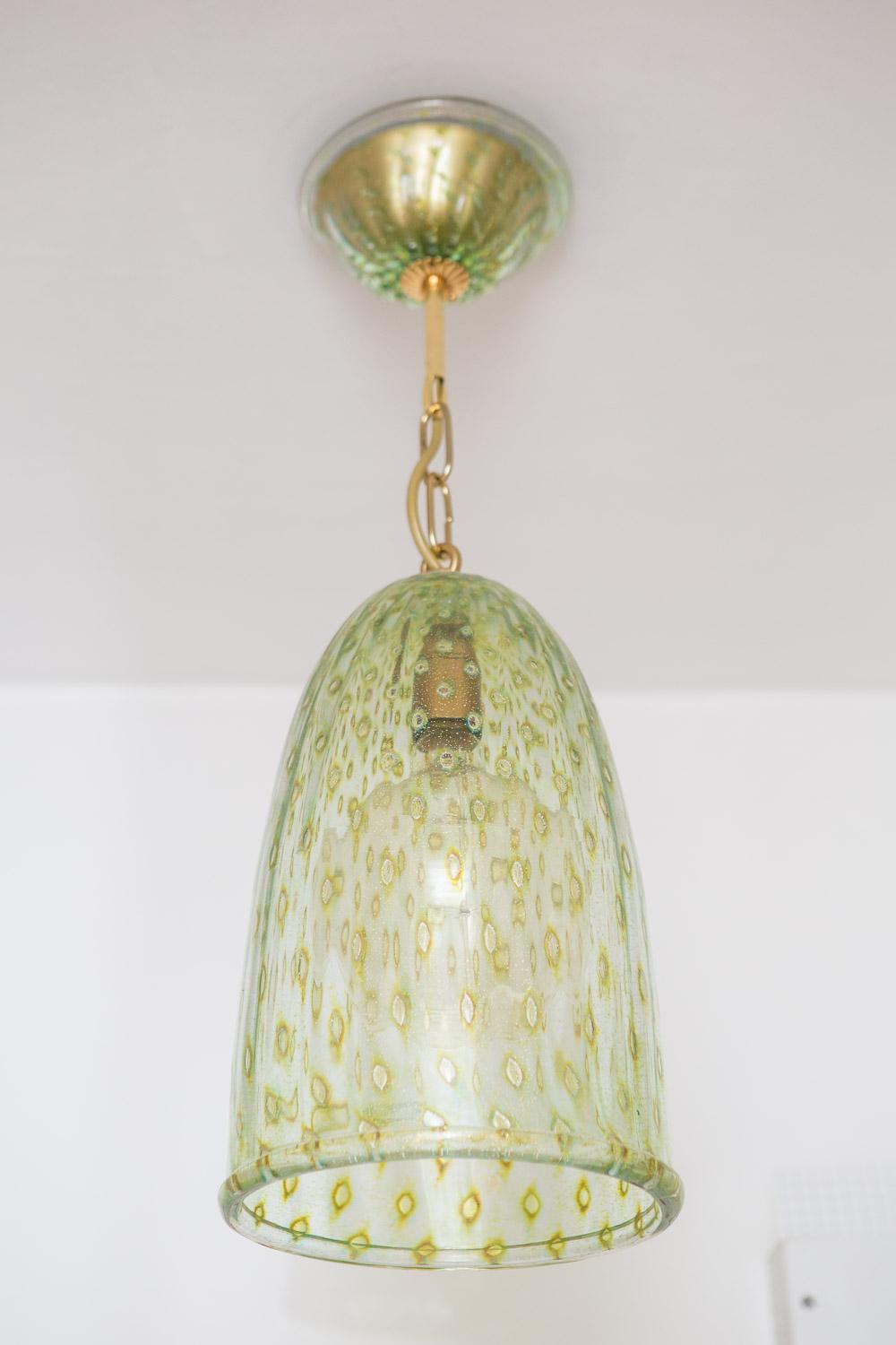Mid-Century Modern Large mouth blown Murano Glass Bell Lantern - Gold Plated & Aquamare Glass For Sale