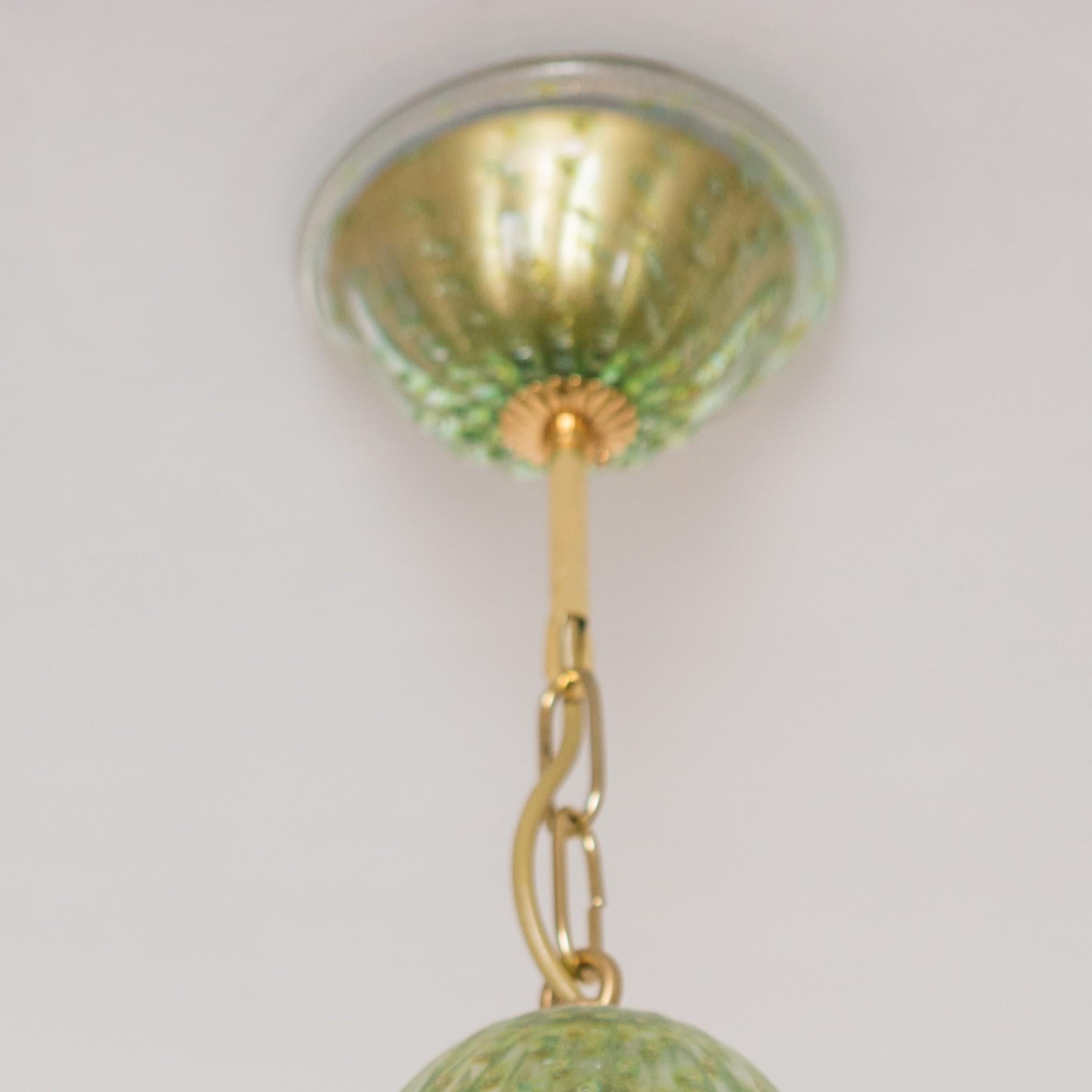 Italian Large mouth blown Murano Glass Bell Lantern - Gold Plated & Aquamare Glass For Sale