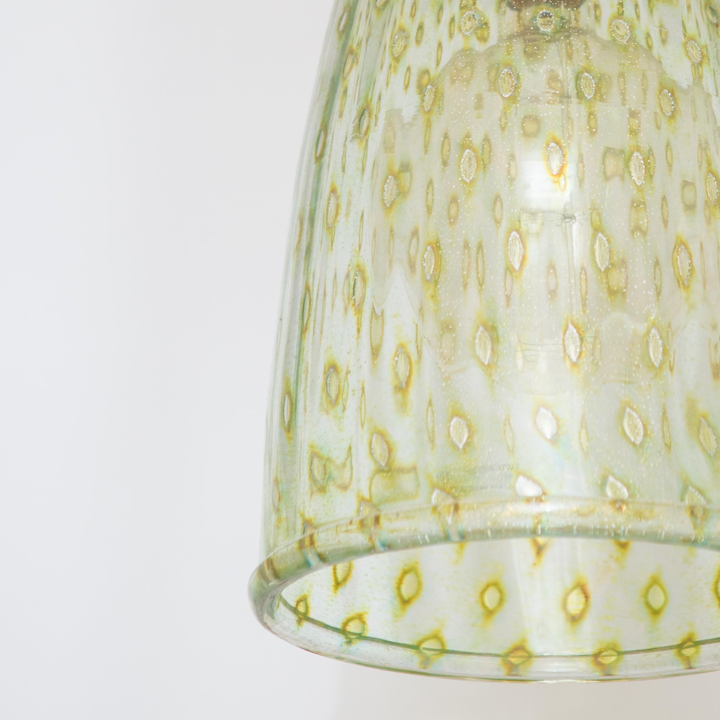 Fired Large mouth blown Murano Glass Bell Lantern - Gold Plated & Aquamare Glass For Sale