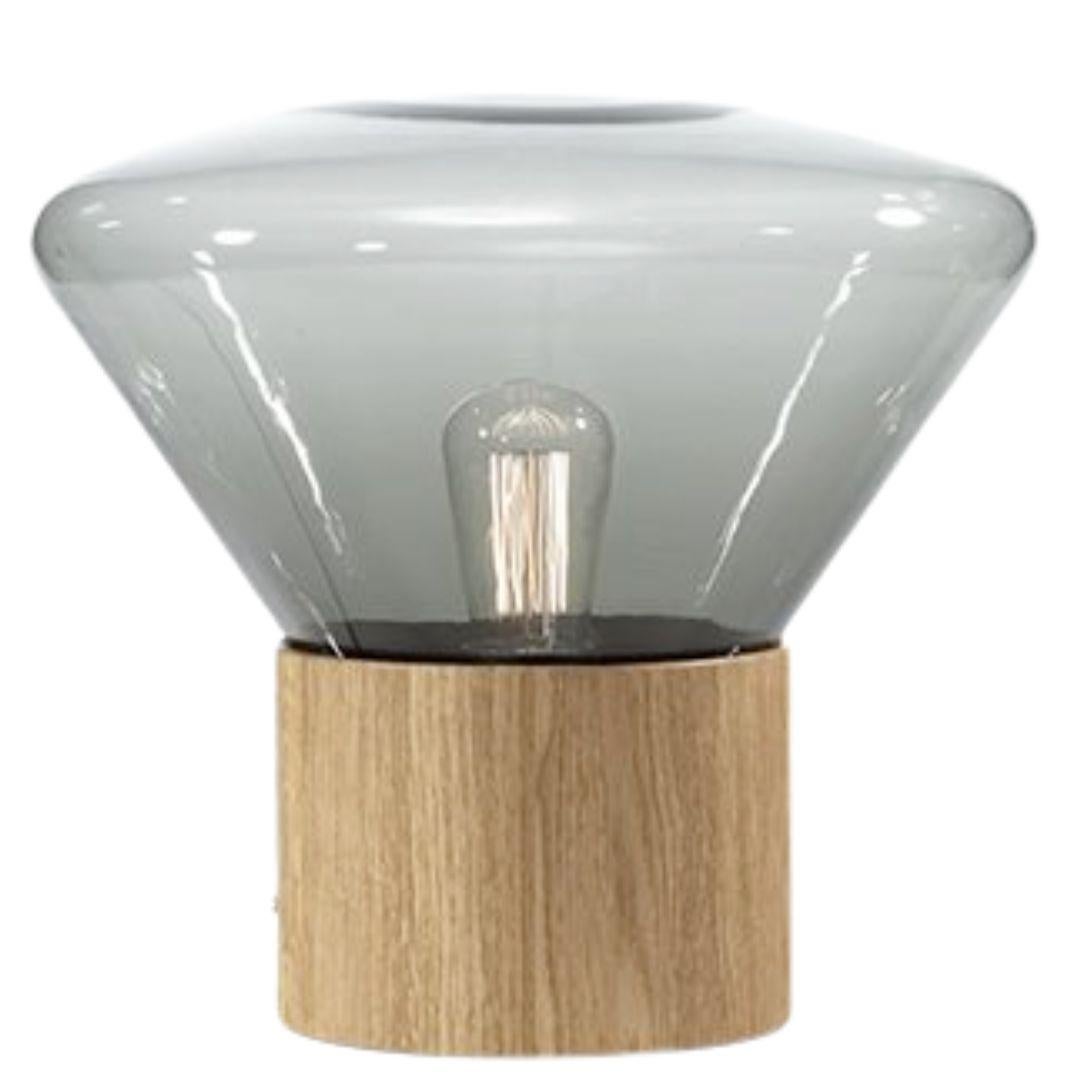 Mid-Century Modern Grand lampadaire / lampe de bureau Muffins 02 en bois naturel et verre gris soufflé pour Brokis en vente