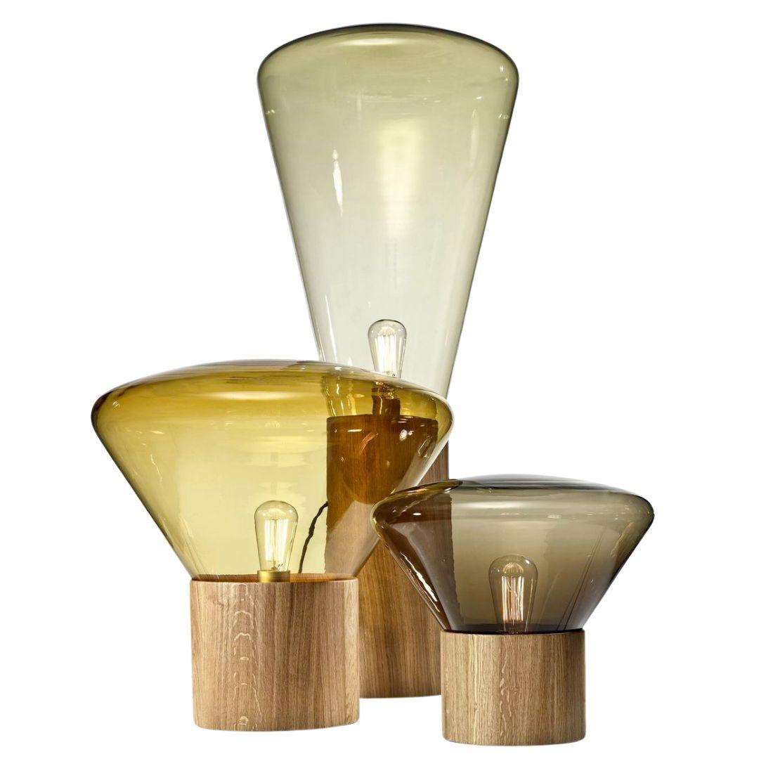 Grand lampadaire / lampe de bureau Muffins 02 en bois naturel et verre gris soufflé pour Brokis en vente 2