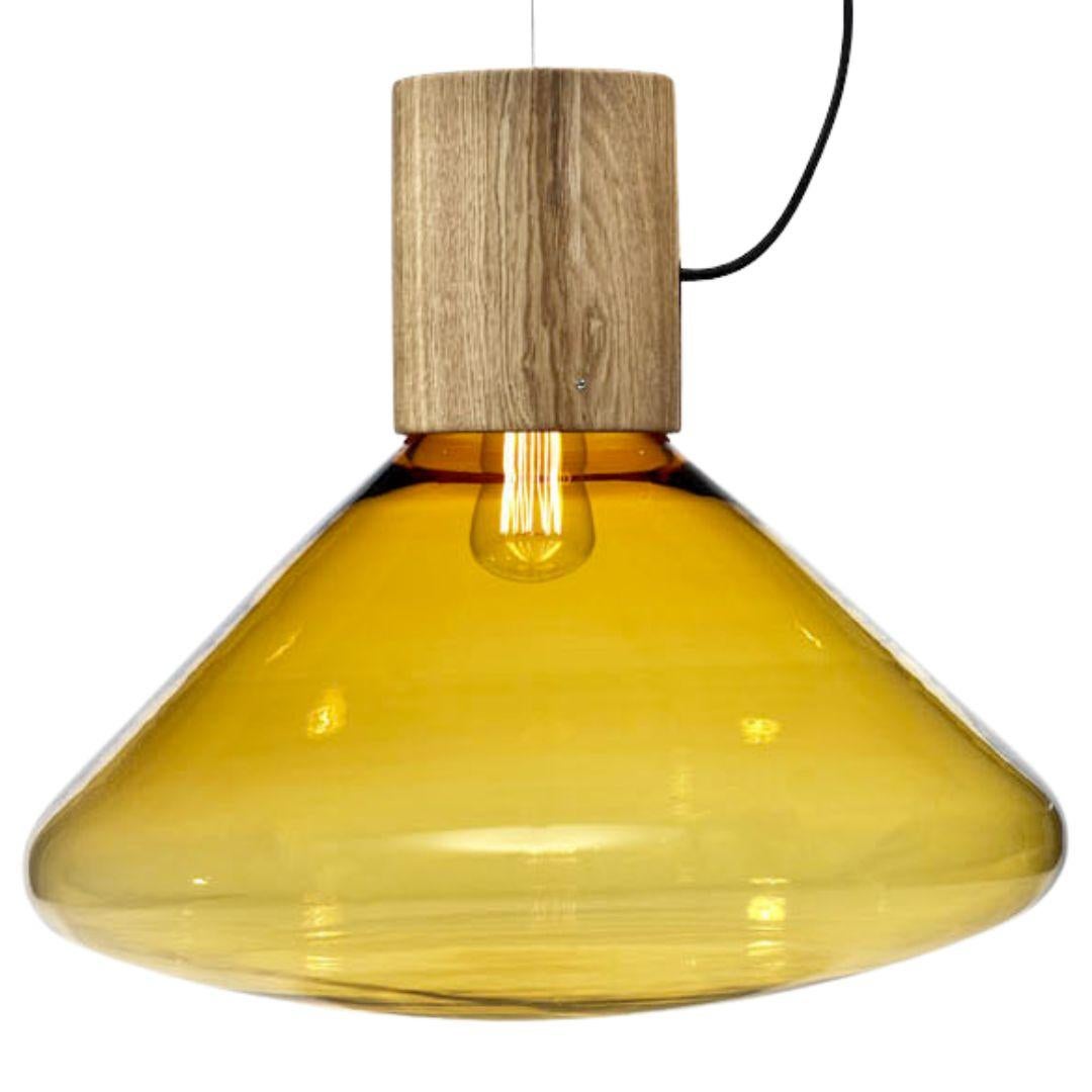 Large 'Muffins 03B' Handblown Clear Glass & Oak Wood Pendant in Black for Brokis For Sale 1