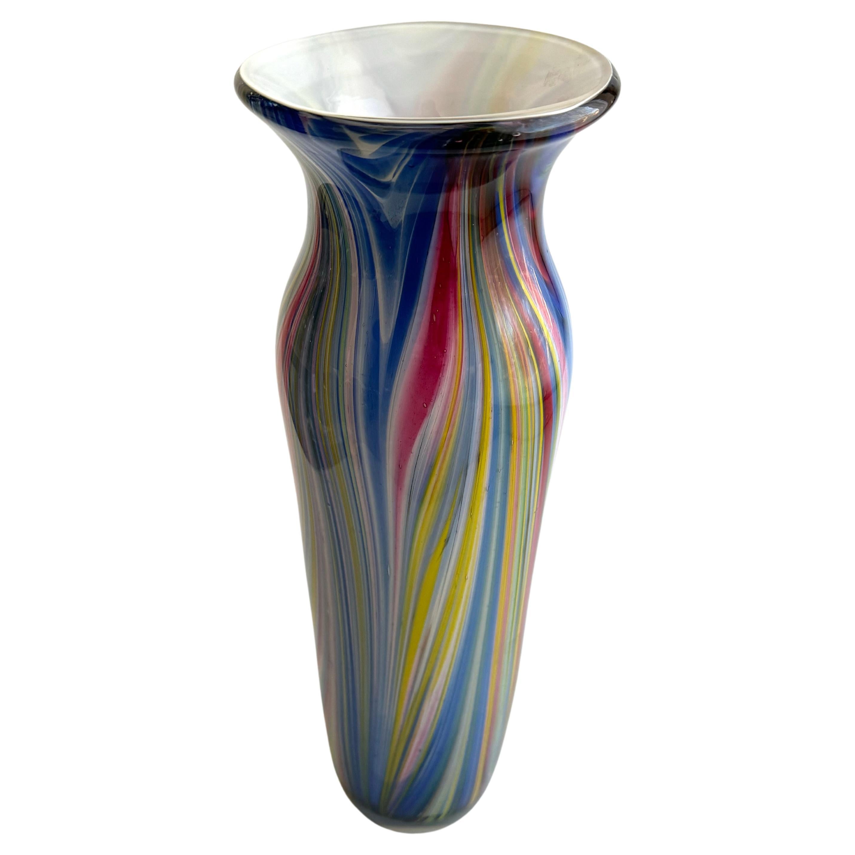 Large Multi Color Pink Vase Murano Style  For Sale