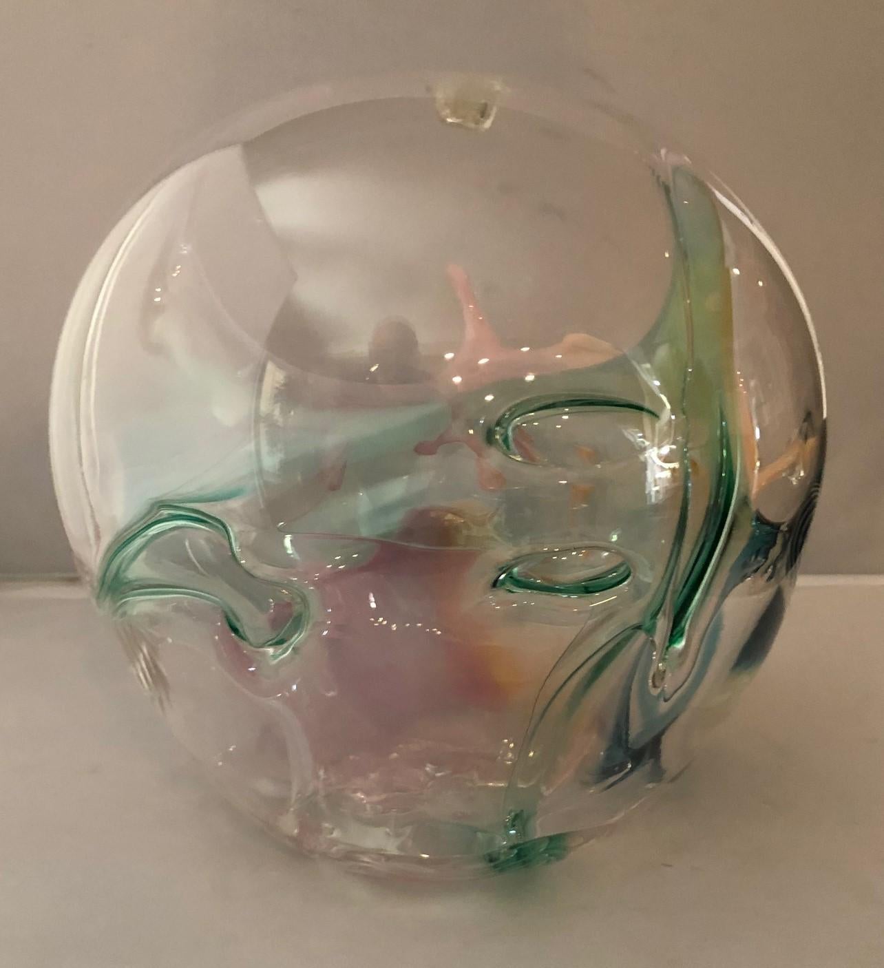 Américain Grande sculpture d'orbe en verre d'art multicolore de Peter Bramhall en vente