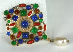 Maison Gripoix  for Chanel Large Multi Colored  Crest Brooch, France