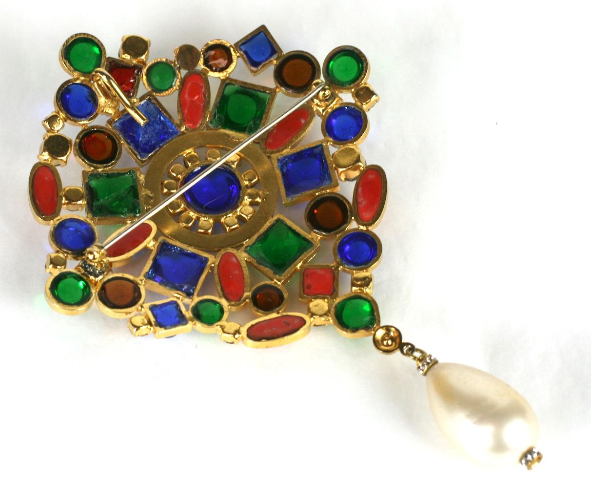  Maison Gripoix  for Chanel Large Multi Colored  Crest Brooch, France  In Excellent Condition For Sale In New York, NY