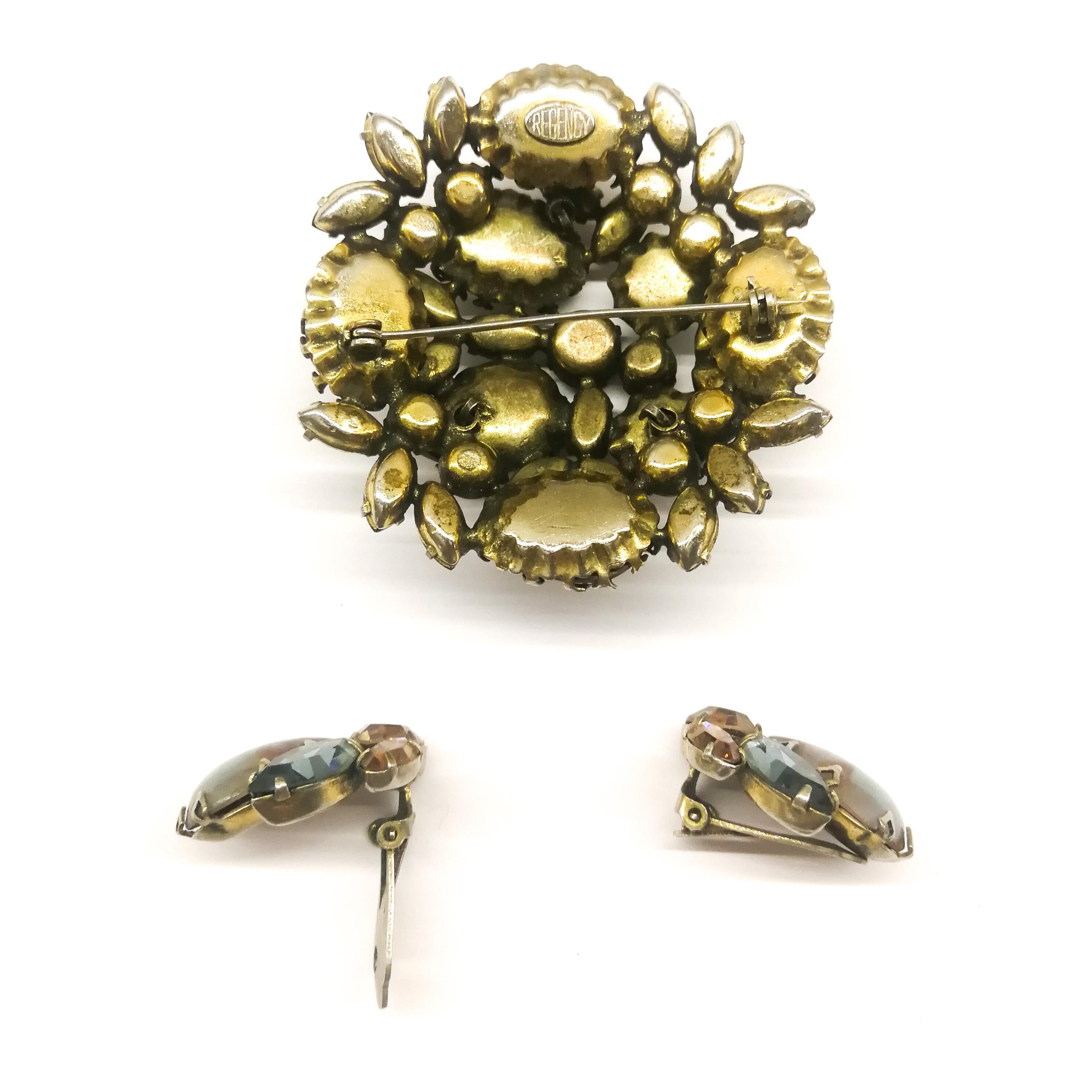Women's Large multi coloured 'sapphirite' brooch and earrings, Regency, USA, 1950s