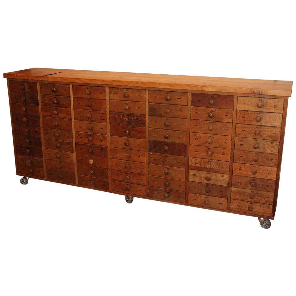 Vintage Industrial MultiDrawer Wood Storage at 1stDibs