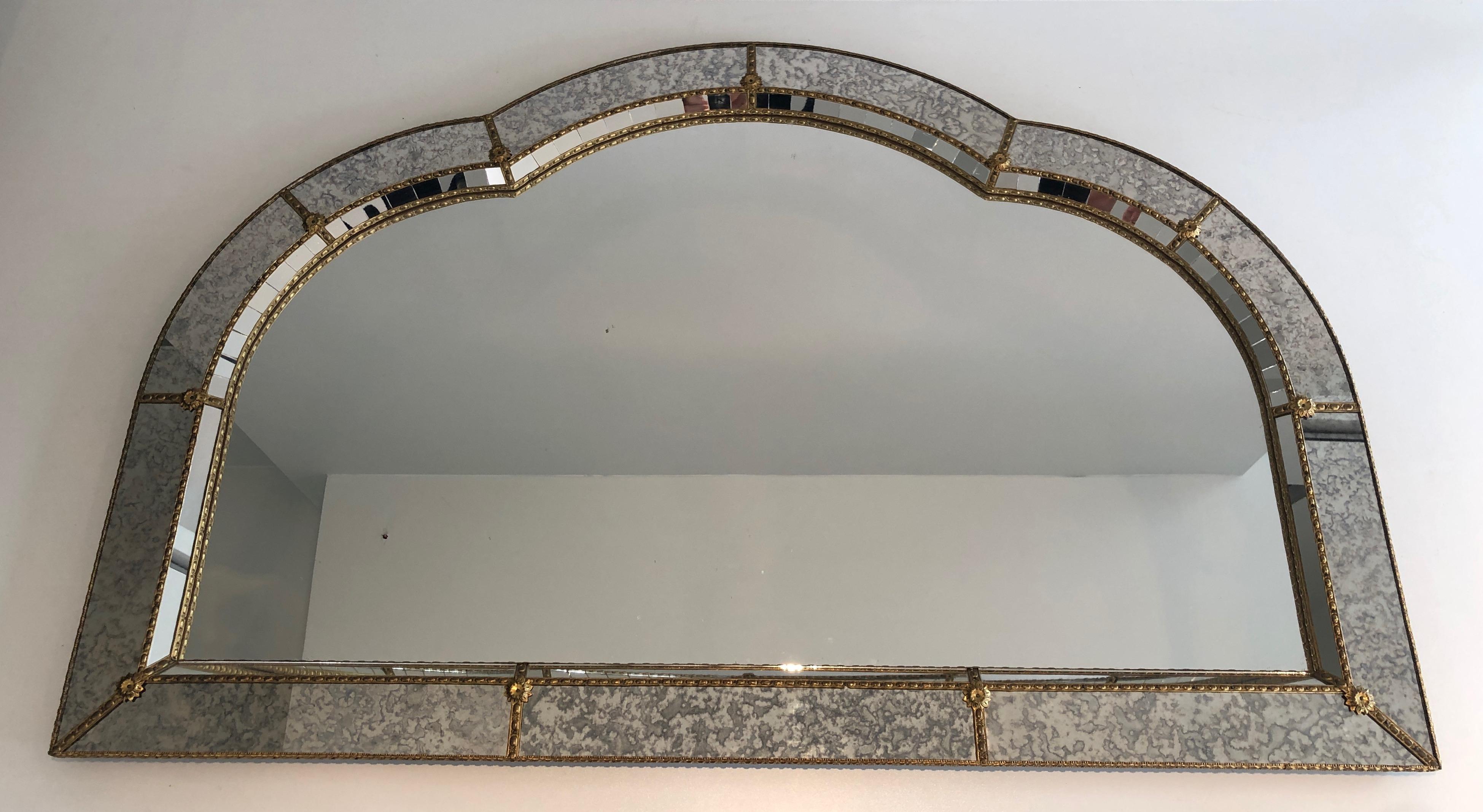 Large Multi-Facets Mirror with Brass Garlands 6