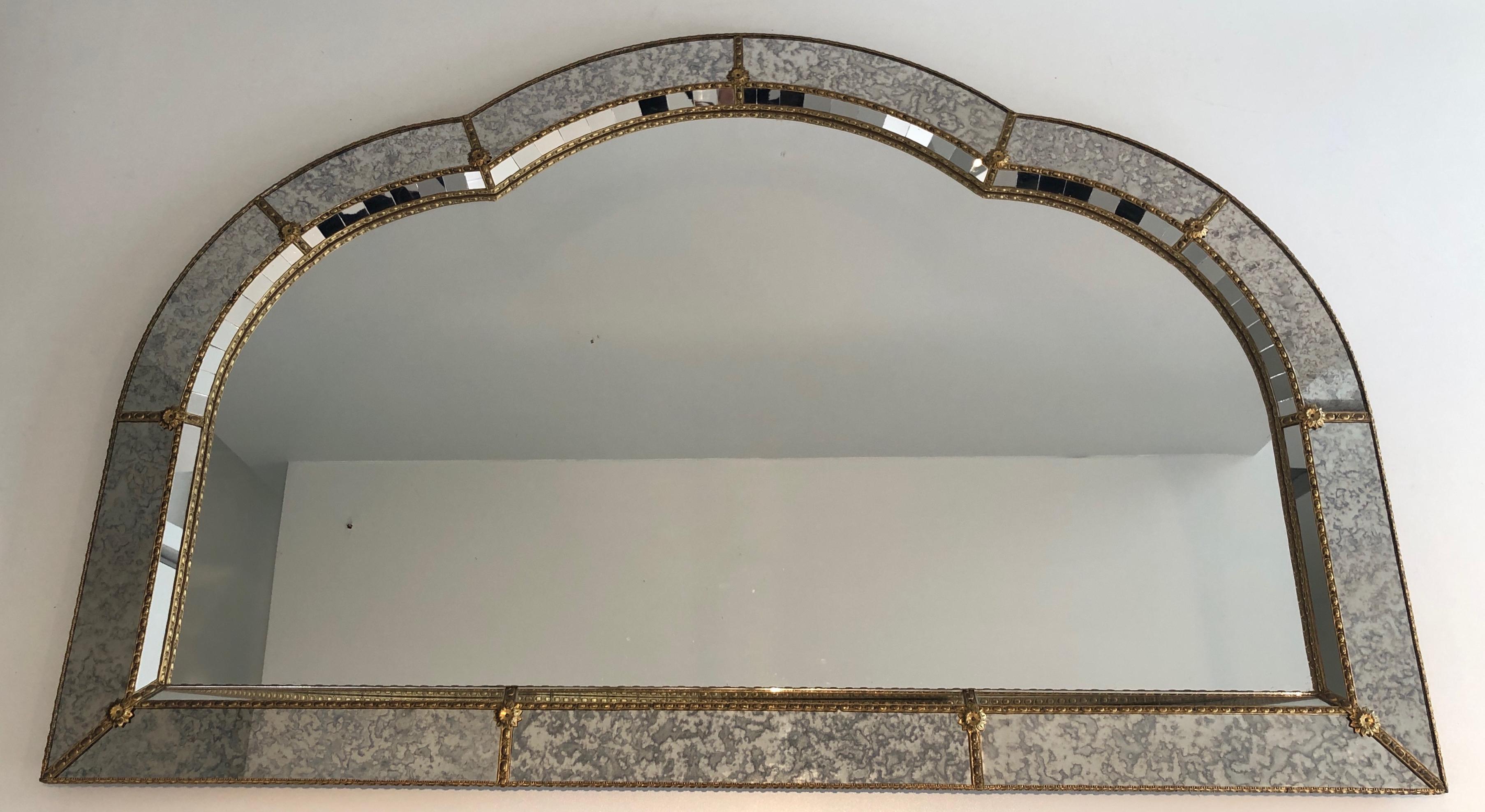 Neoclassical Large Multi-Facets Mirror with Brass Garlands