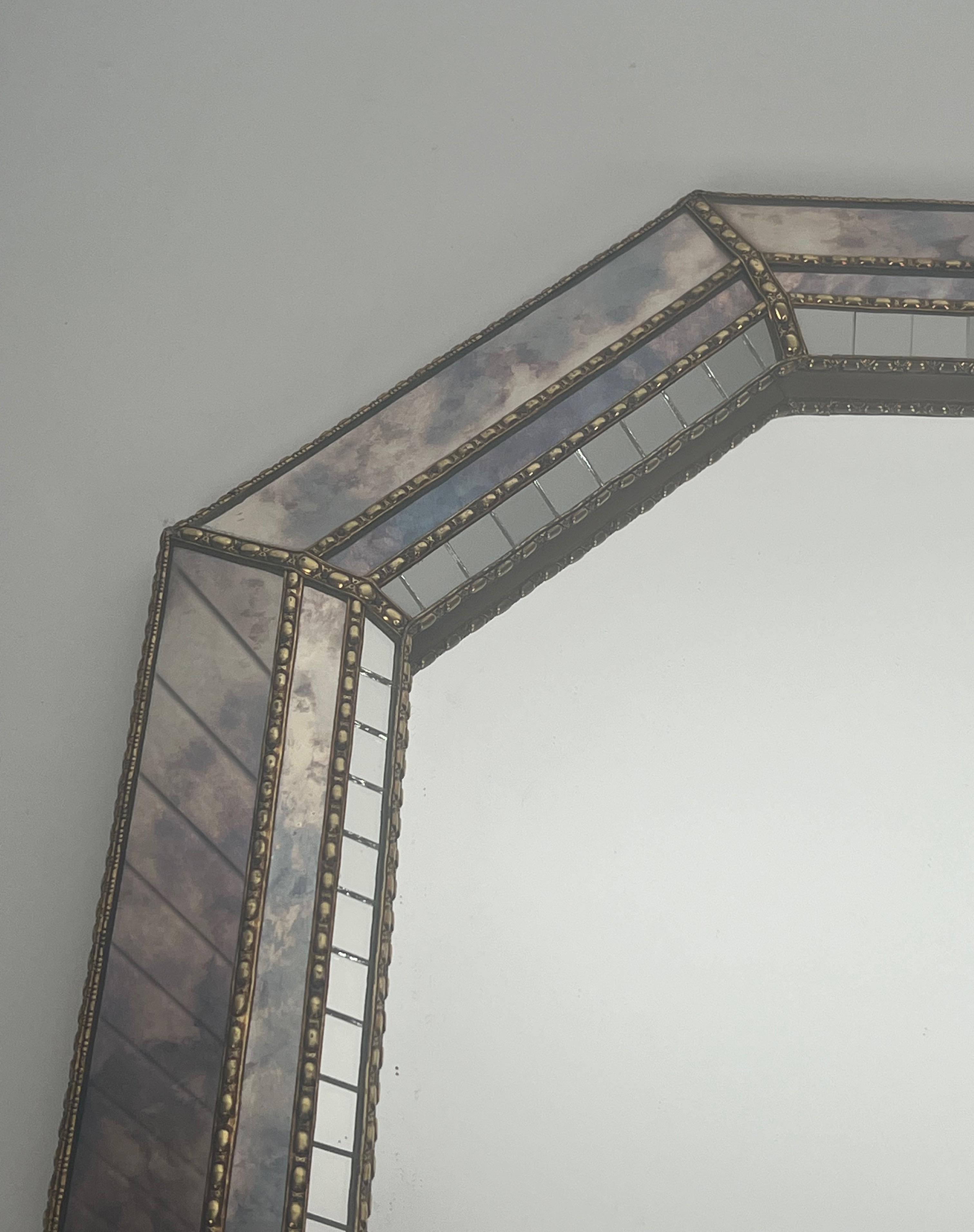 Neoclassical Large Multi-Facets Mirror with Brass Garlands. French Work. Circa 1970 For Sale