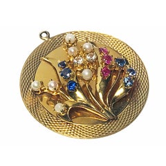 Large Multi-Gemstone Pearl Floral Pendant